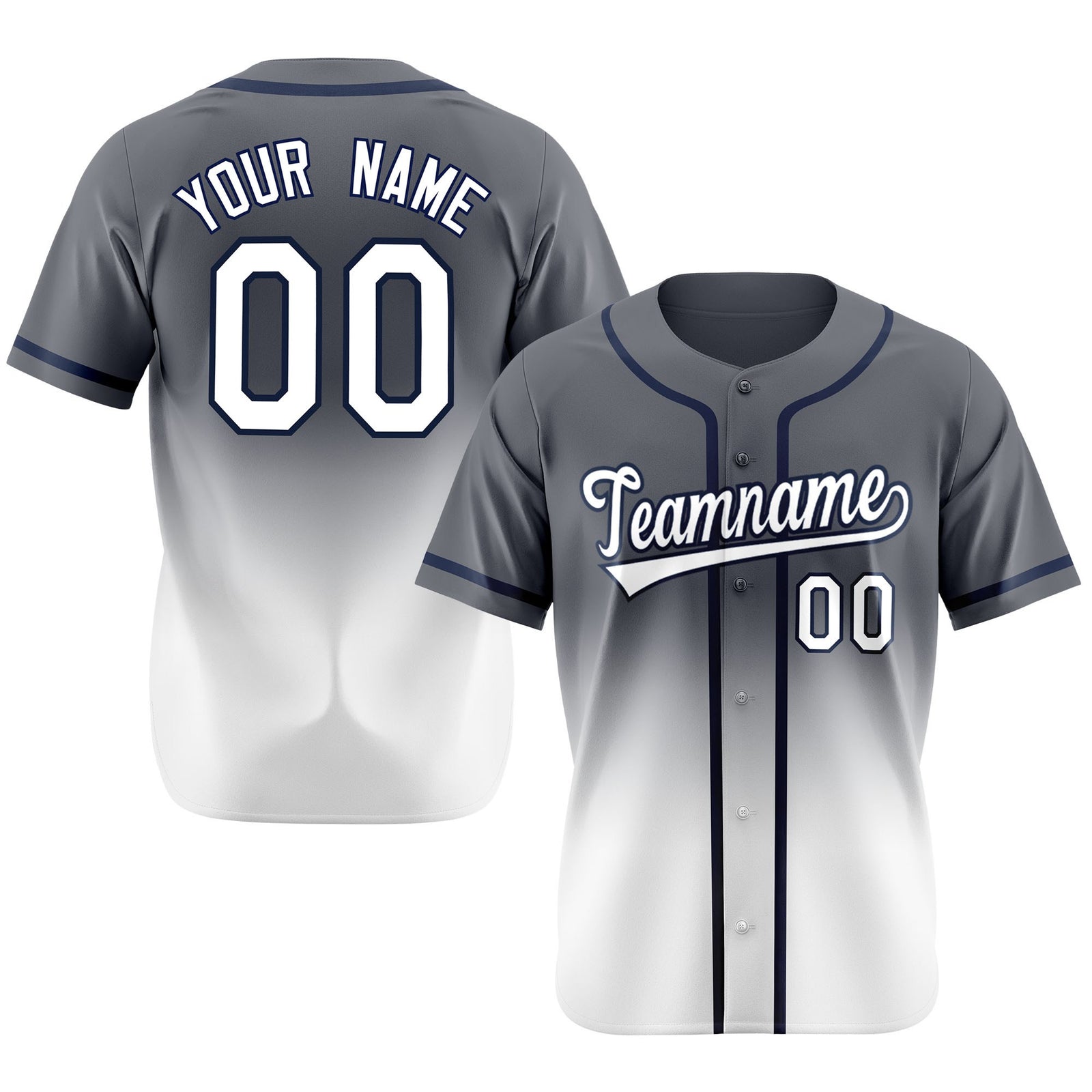 Custom Dark Gray White Authentic Fade Fashion Baseball Jersey