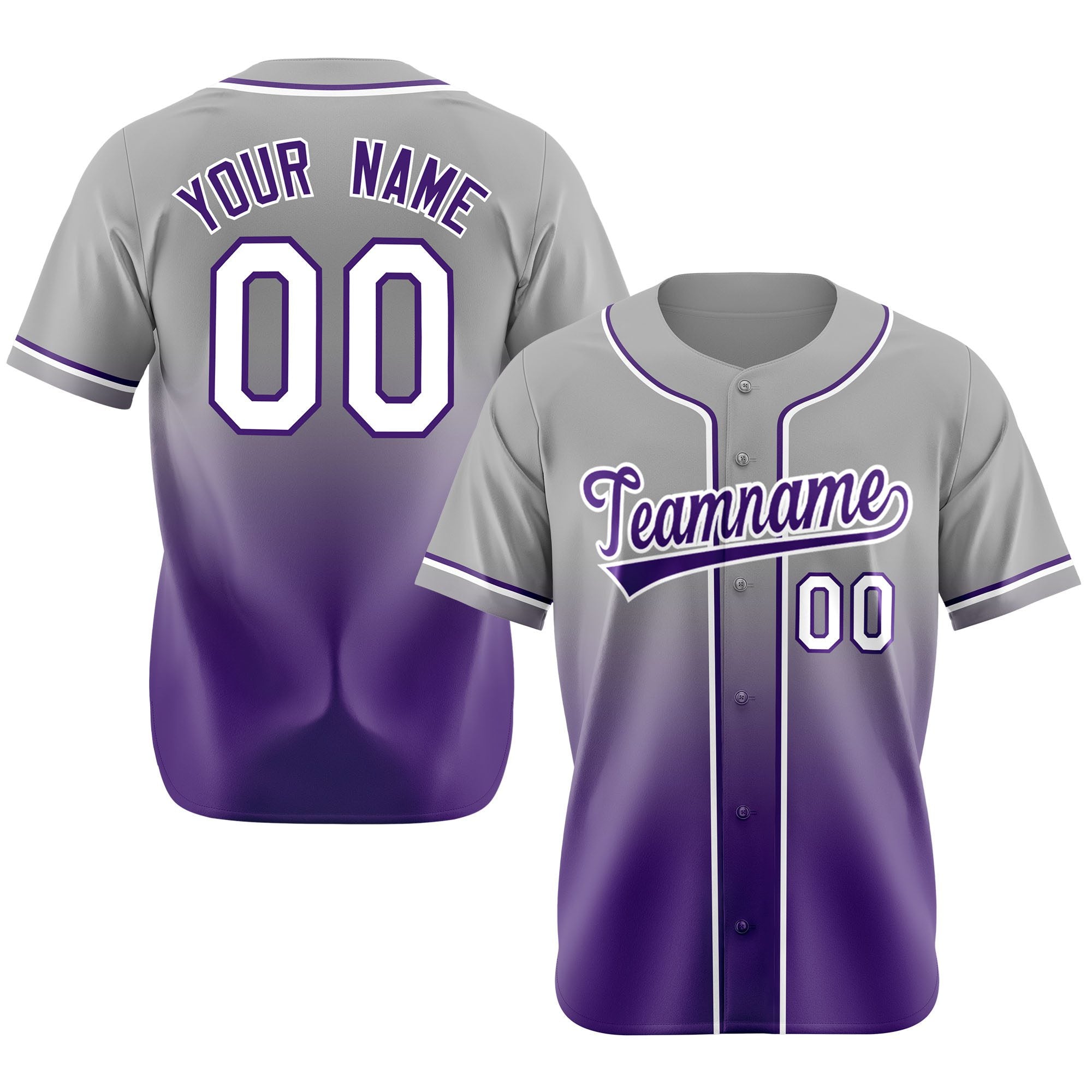 Custom Gray Purple-White Authentic Fade Fashion Baseball Jersey