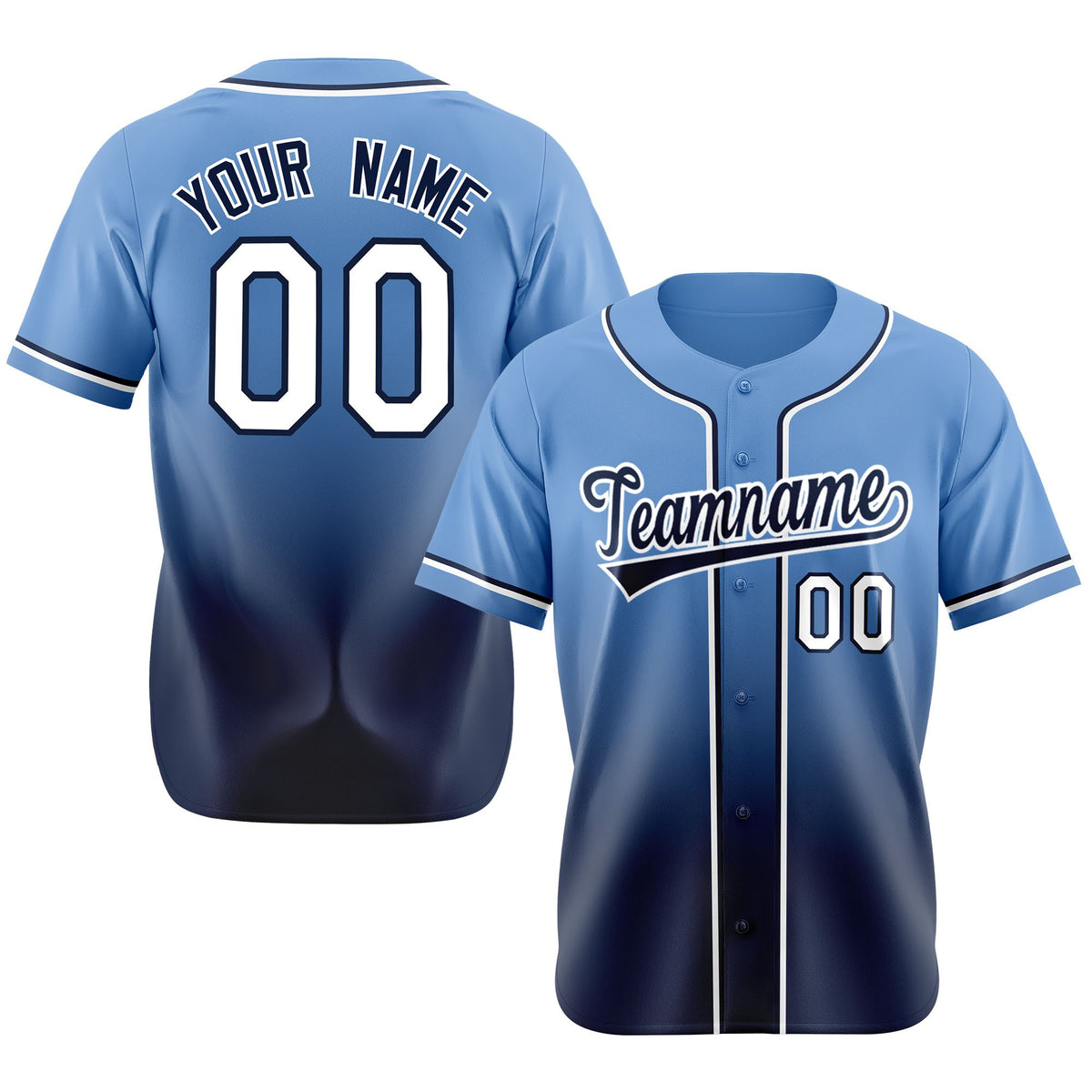 Custom Light Blue Navy-White Authentic Fade Fashion Baseball Jersey