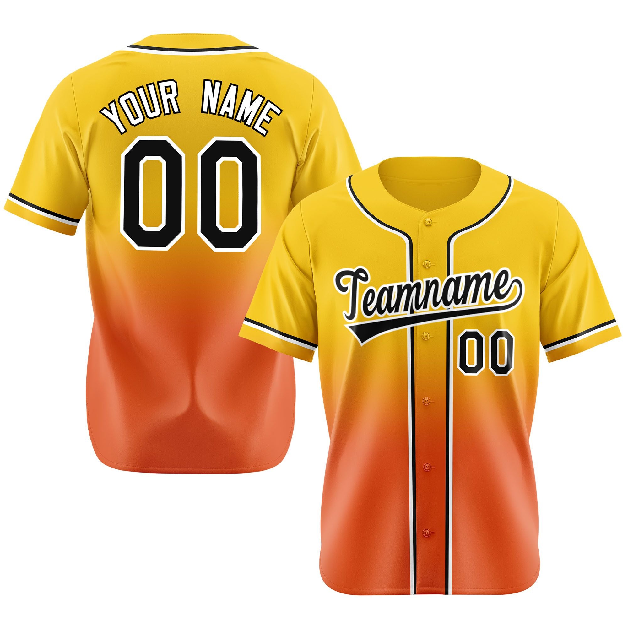 Custom Gold Orange-Black Authentic Fade Fashion Baseball Jersey