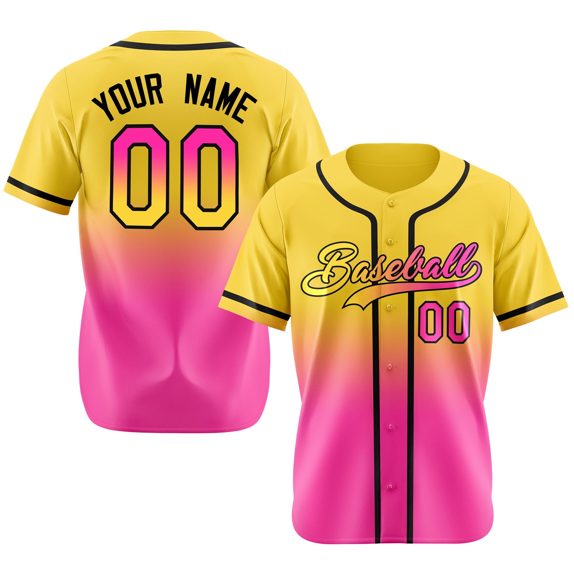 Custom Yellow Pink-Black Authentic Fade Fashion Baseball Jersey