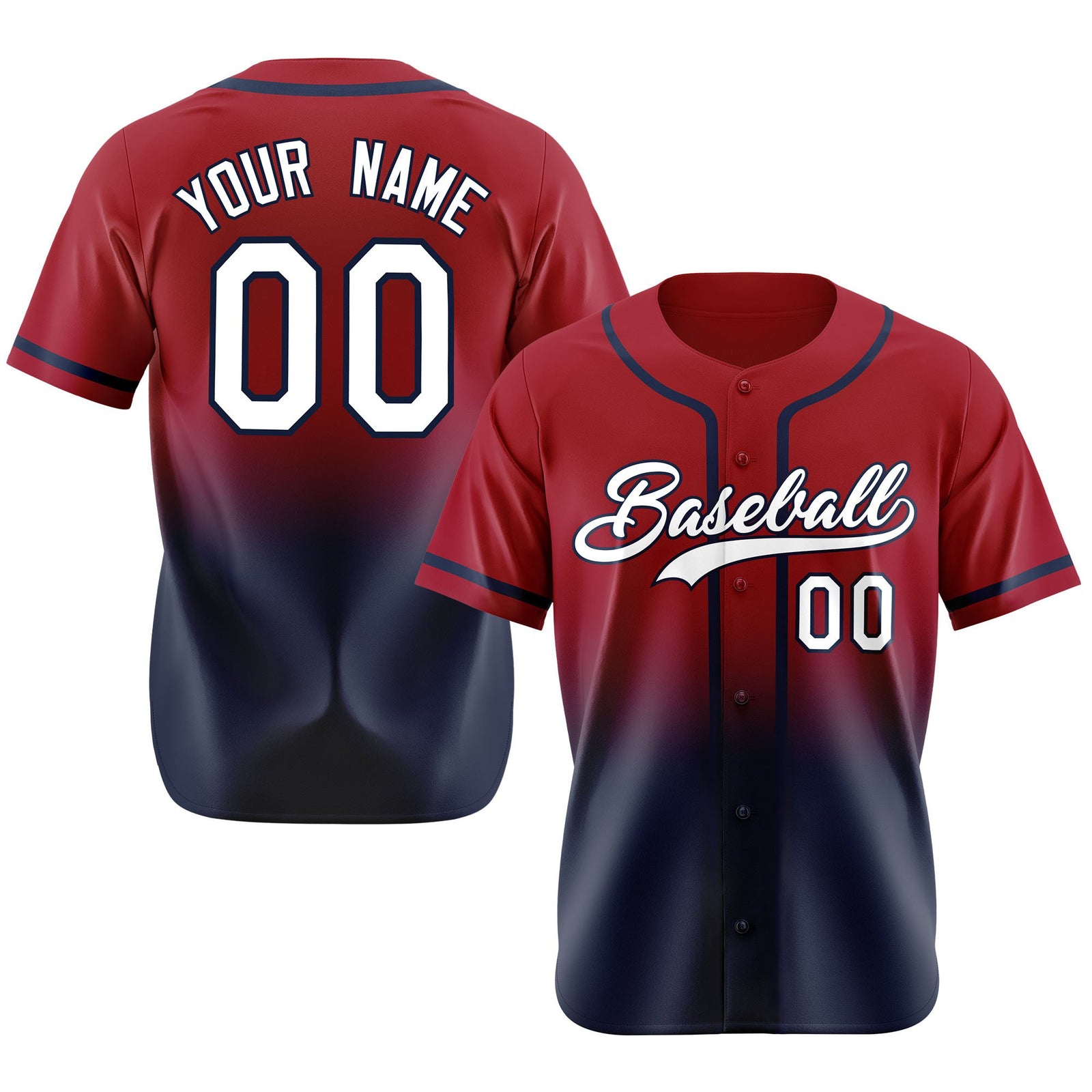 Custom Scarlet Navy-White Authentic Fade Fashion Baseball Jersey