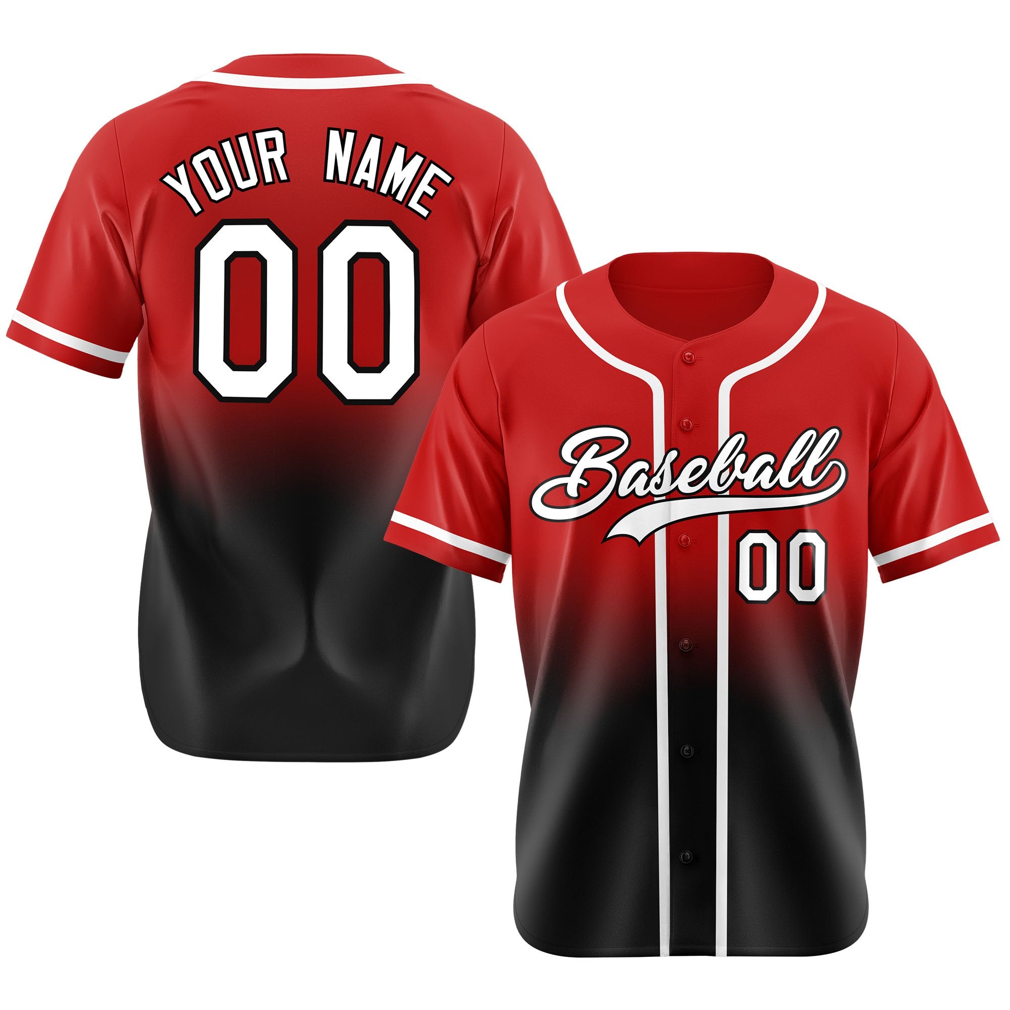 Custom Red Black-White Authentic Fade Fashion Baseball Jersey