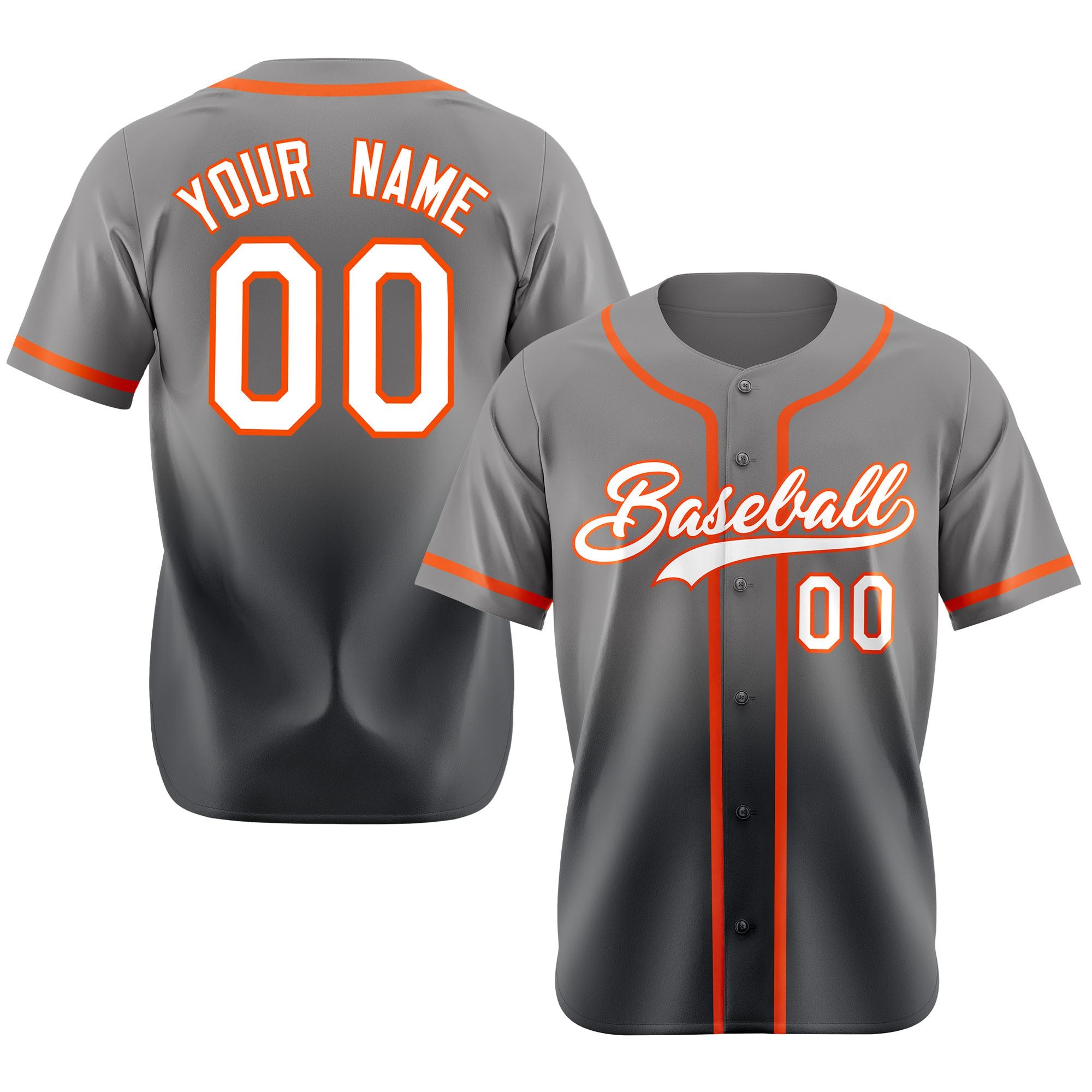 Custom Gray White-Orange Authentic Fade Fashion Baseball Jersey