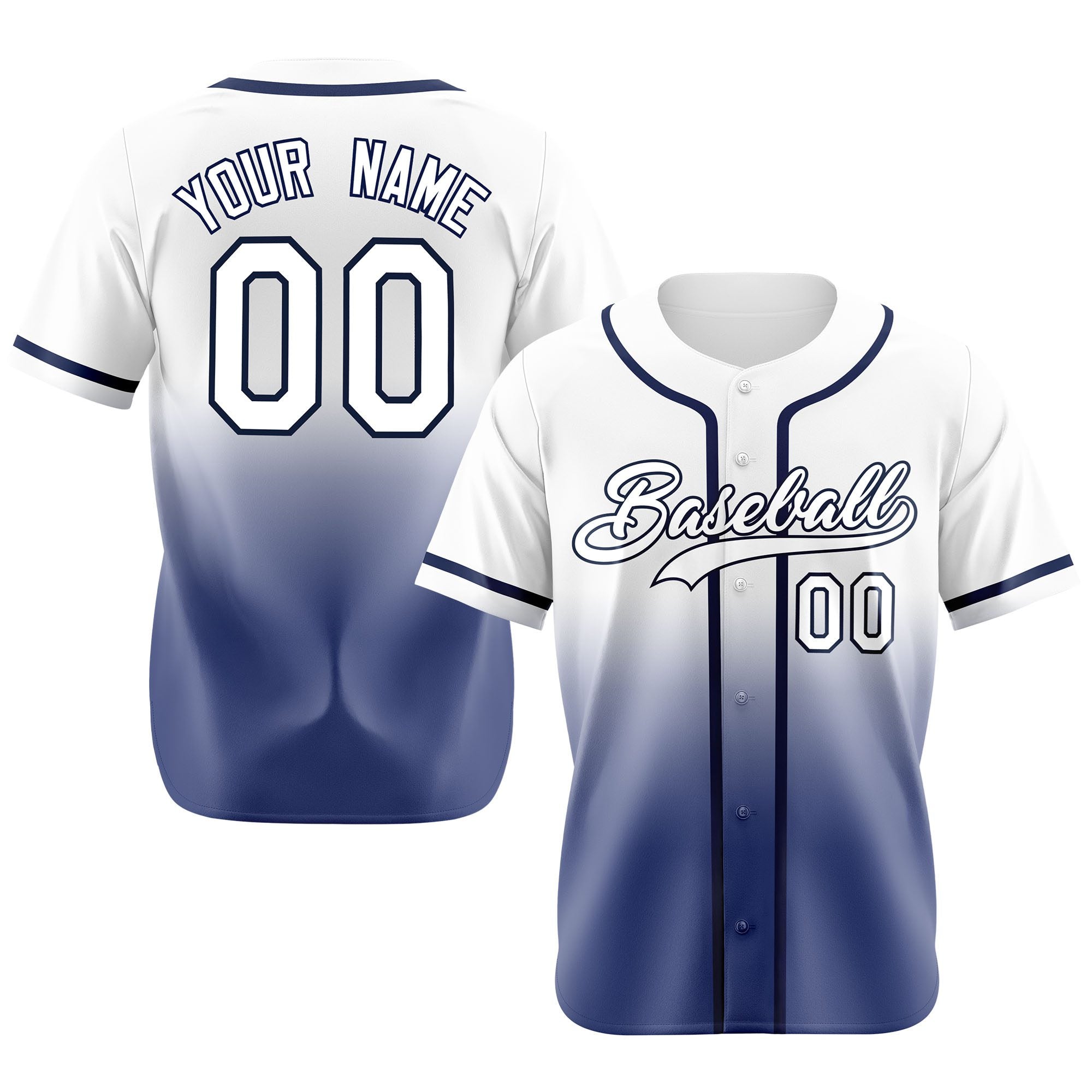 Custom Whit Blue Authentic Fade Fashion Baseball Jersey