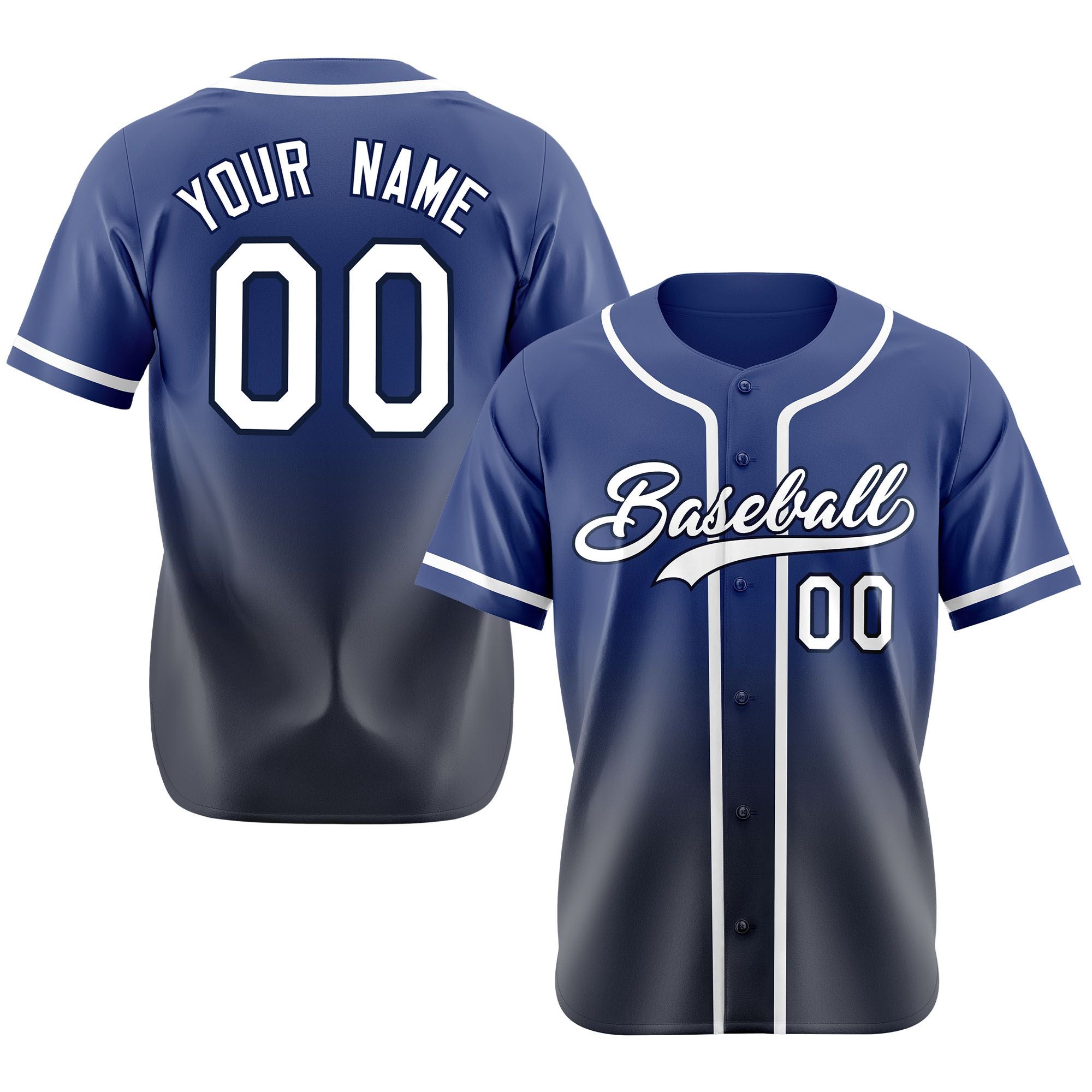 Custom Blue Navy-White Authentic Fade Fashion Baseball Jersey