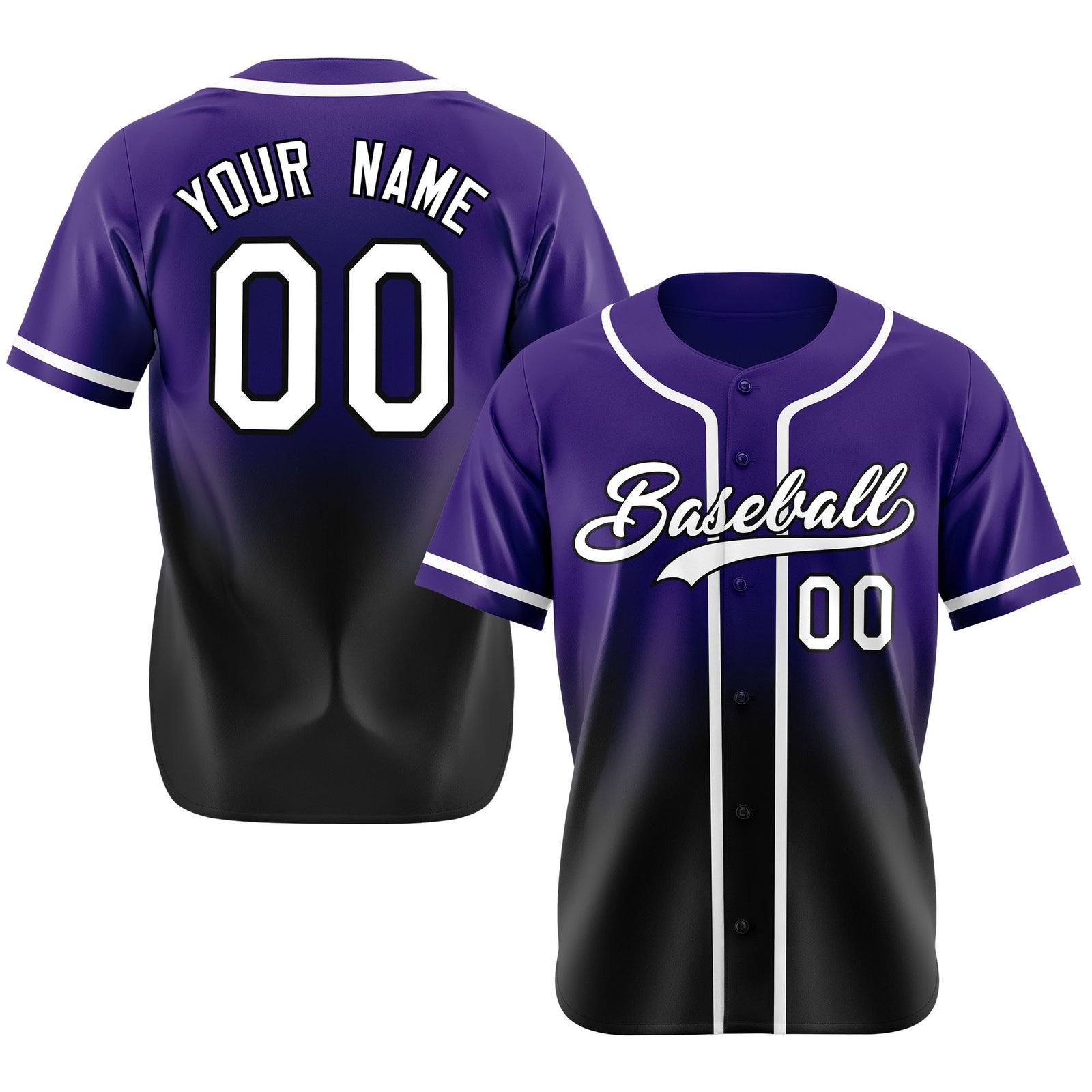 Custom Purple Black-White Authentic Fade Fashion Baseball Jersey