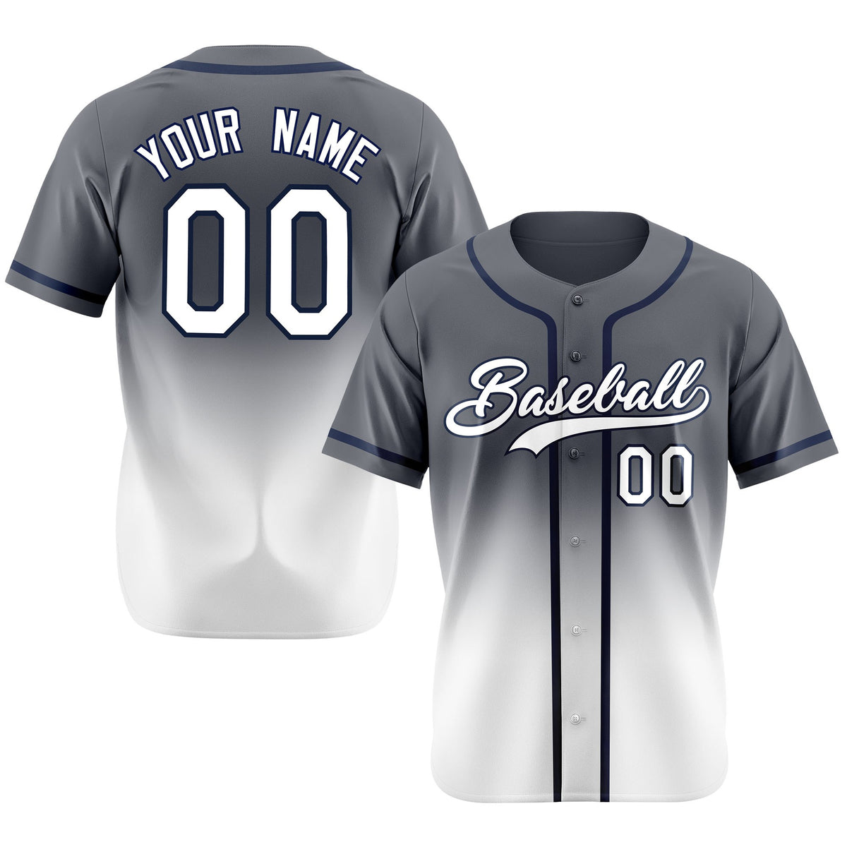 Custom Dark Gray White Authentic Fade Fashion Baseball Jersey