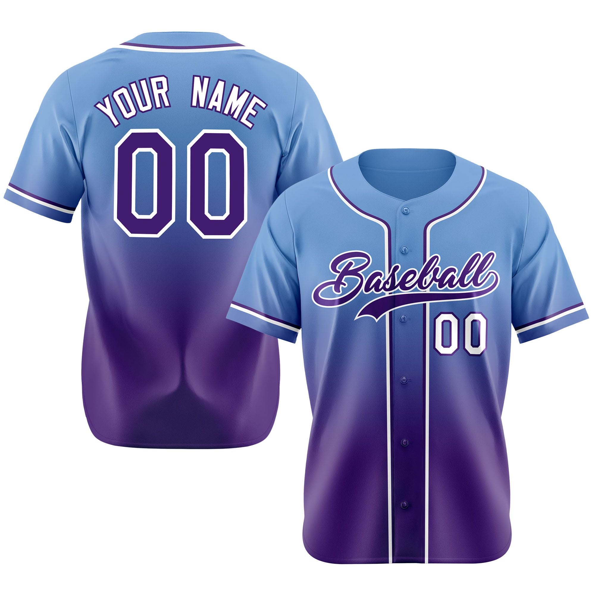 Custom Light Blue Purple-White Authentic Fade Fashion Baseball Jersey