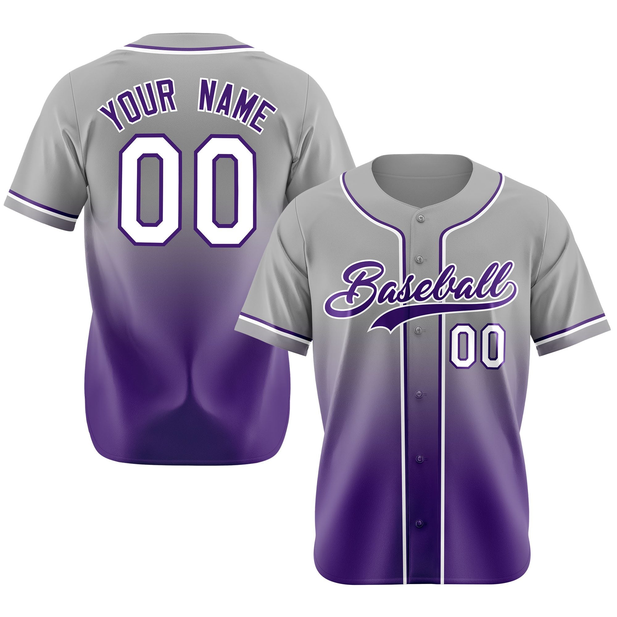 Custom Gray Purple-White Authentic Fade Fashion Baseball Jersey