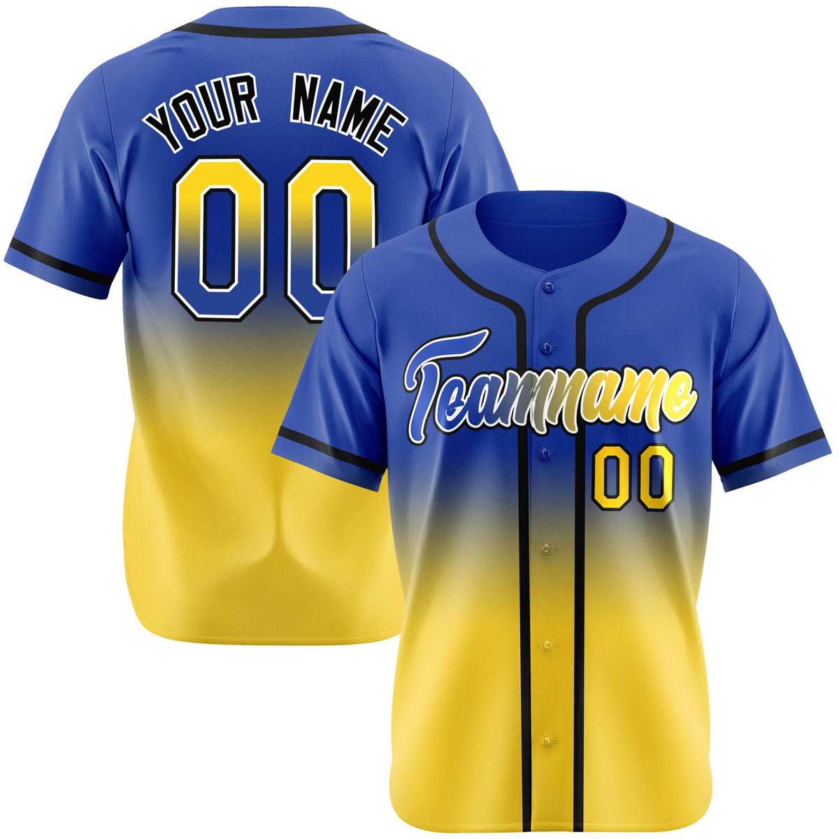 Custom Blue Yellow-Black Authentic Fade Fashion Baseball Jersey