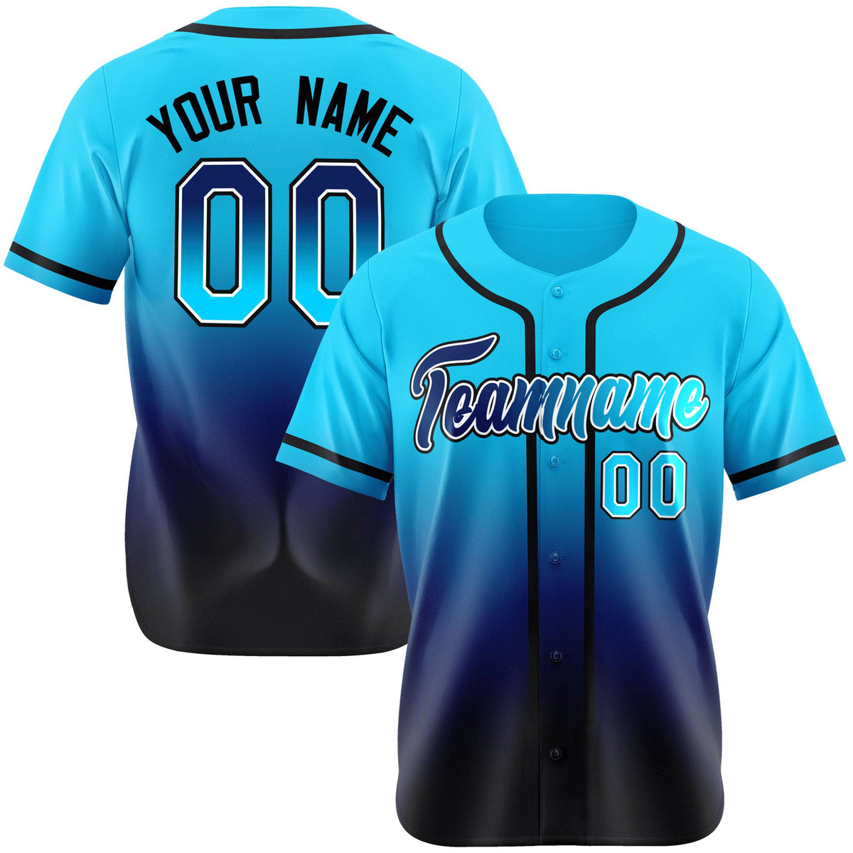 Custom Sky Blue Navy Authentic Fade Fashion Baseball Jersey
