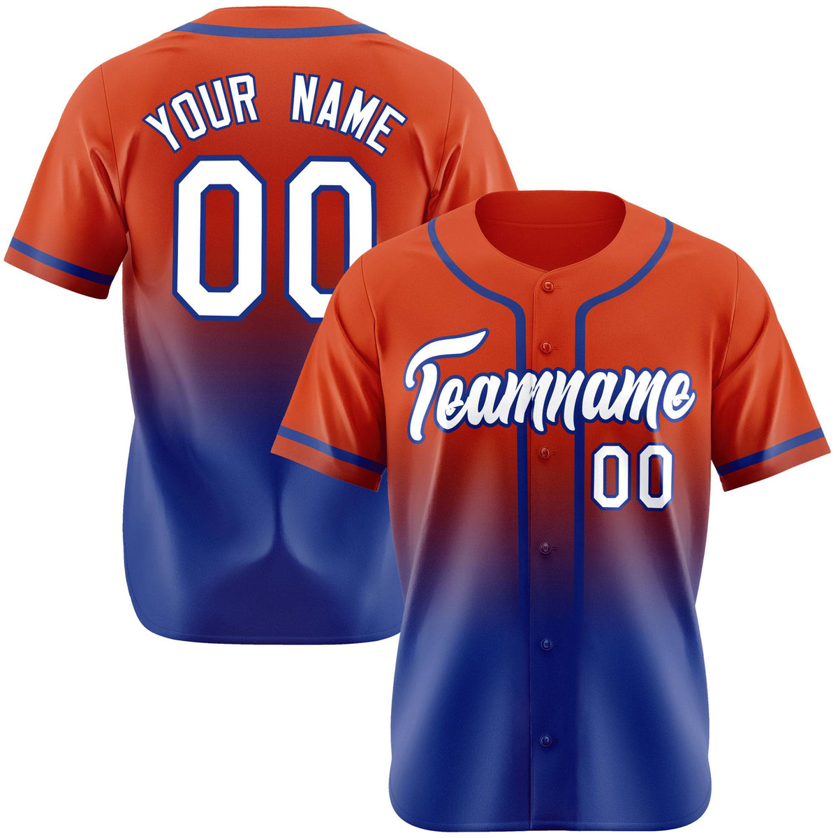 Custom Orange-Royal Blue-White Authentic Fade Fashion Baseball Jersey