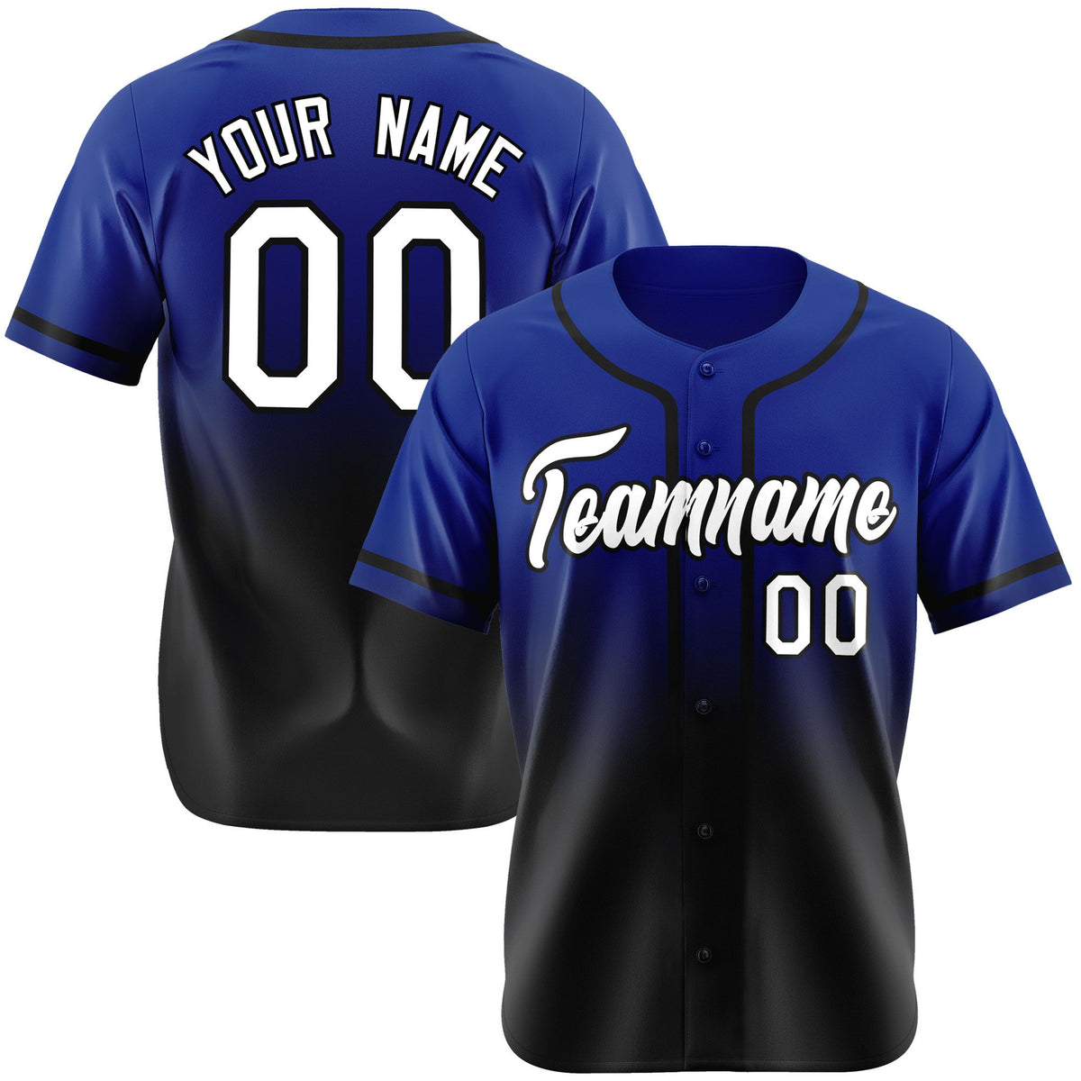Custom Royal Blue Black-White Authentic Fade Fashion Baseball Jersey