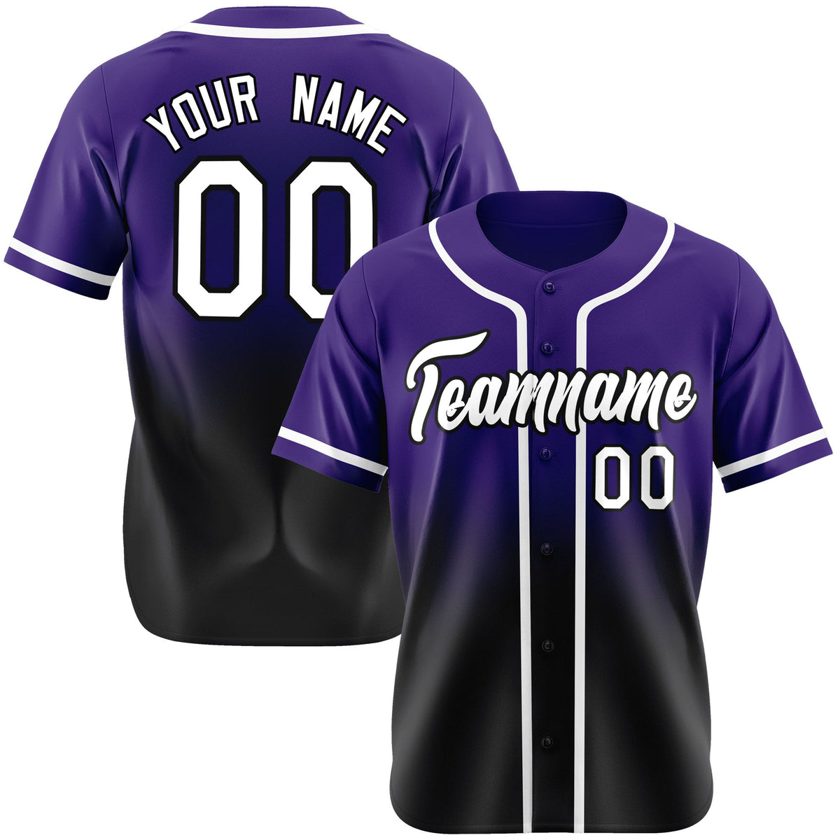 Custom Purple Black-White Authentic Fade Fashion Baseball Jersey