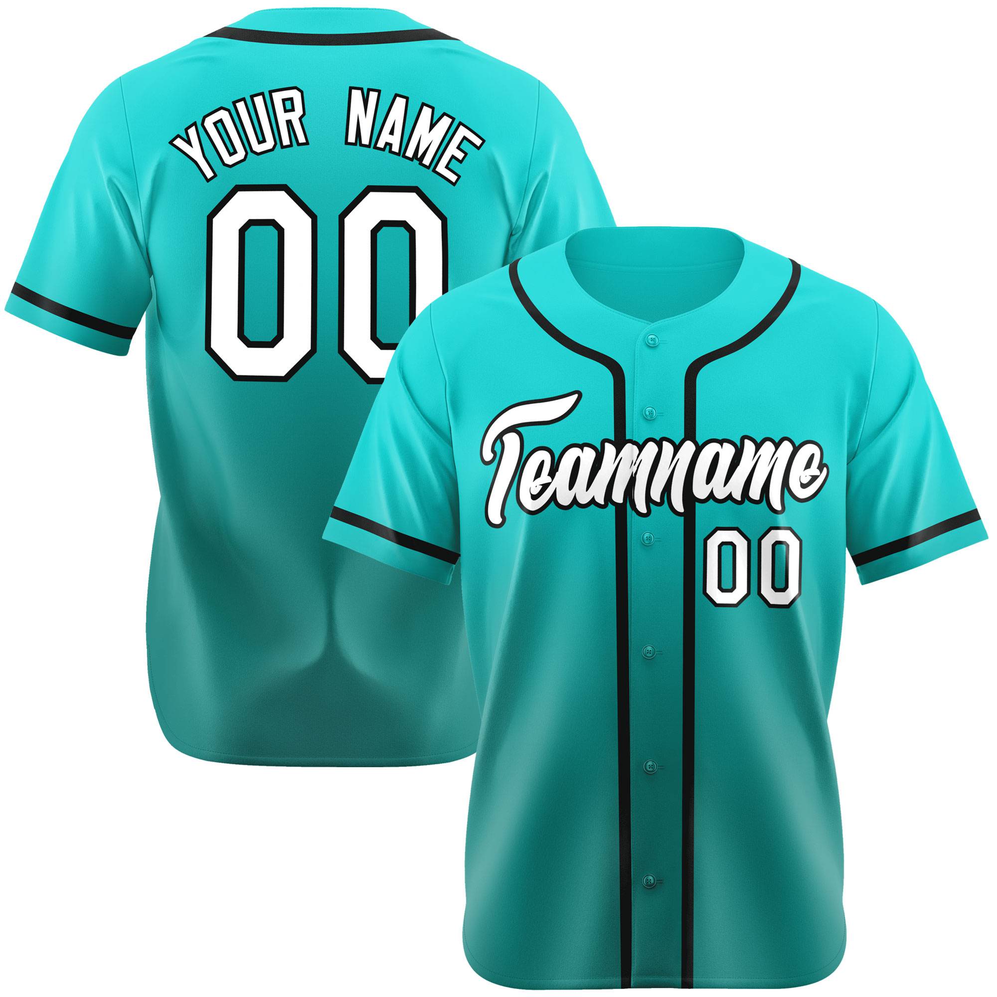 Custom Aqua White-Black Authentic Fade Fashion Baseball Jersey