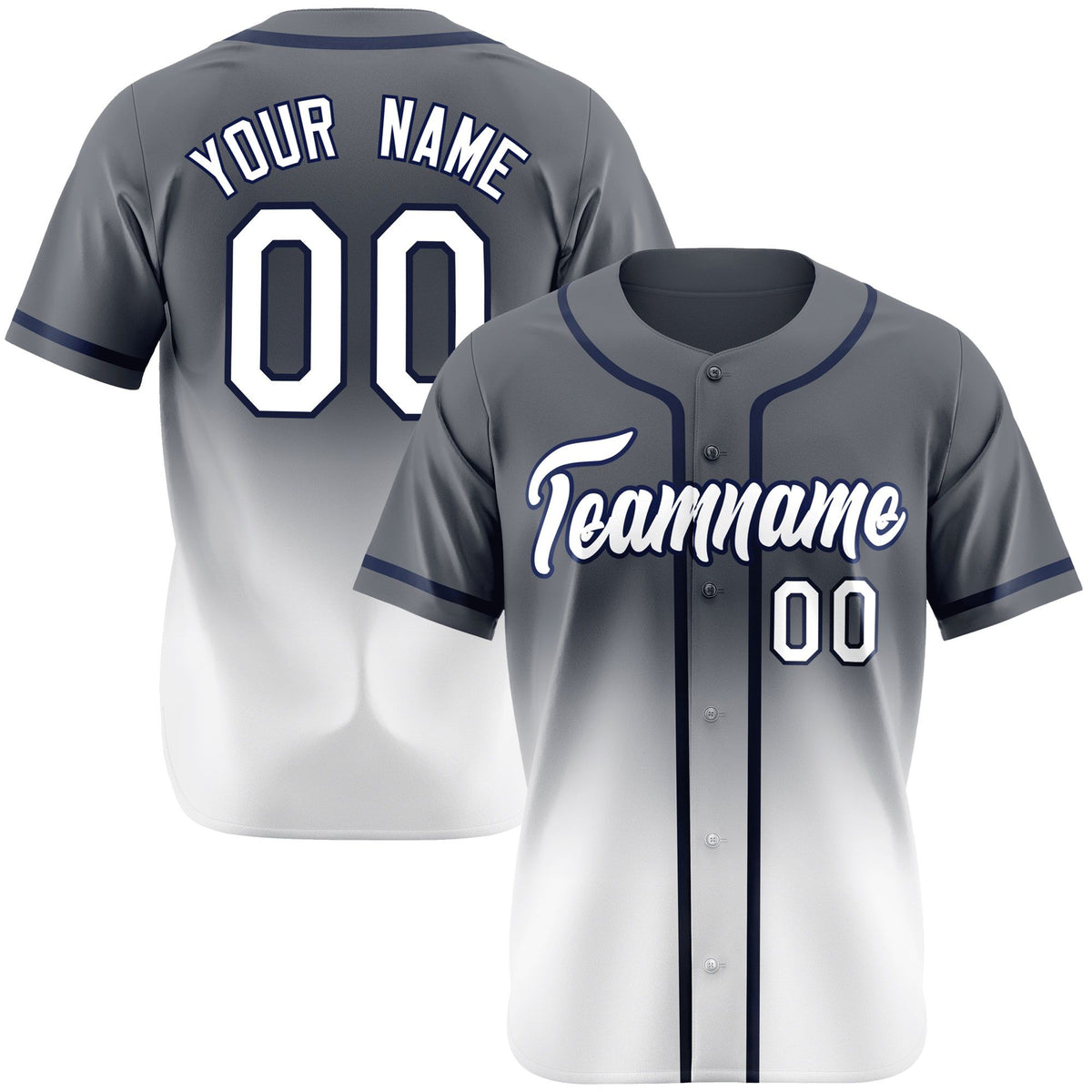 Custom Dark Gray White Authentic Fade Fashion Baseball Jersey