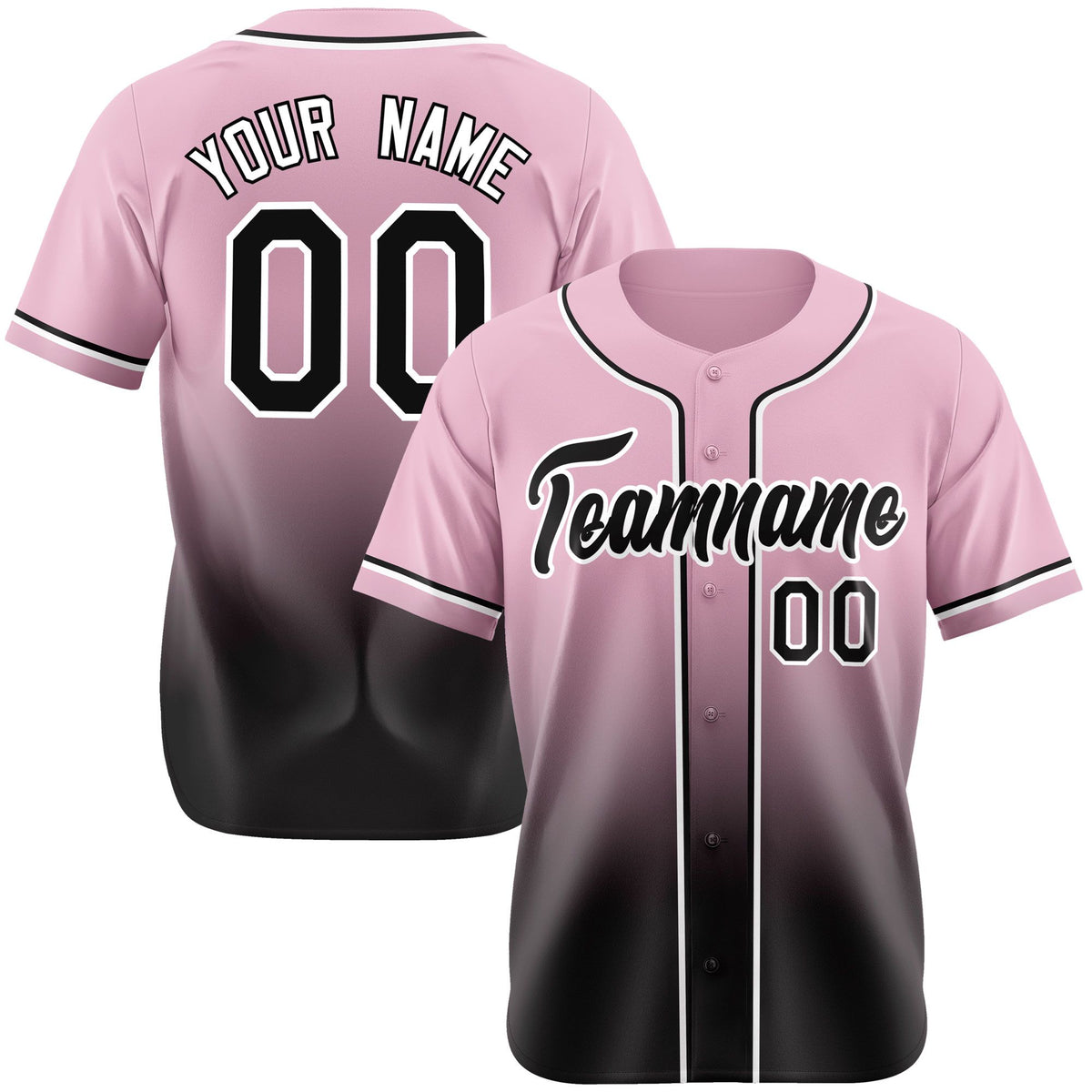 Custom Pink Black-White Authentic Fade Fashion Baseball Jersey
