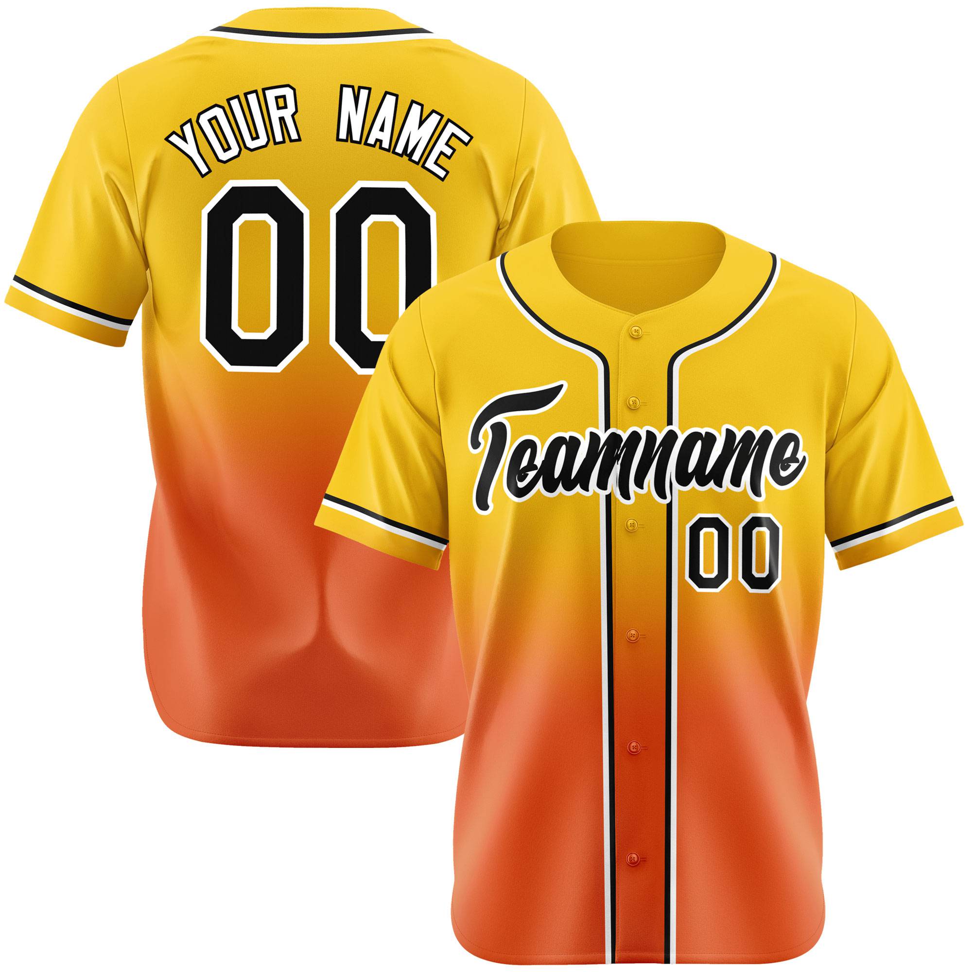 Custom Gold Orange-Black Authentic Fade Fashion Baseball Jersey