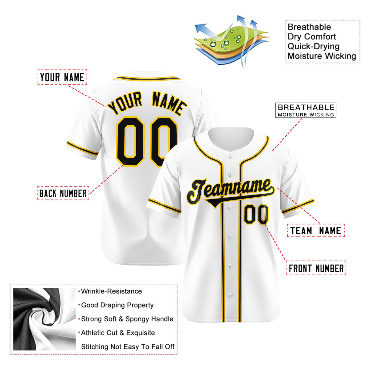 Custom White Black Yellow Authentic Baseball Jersey