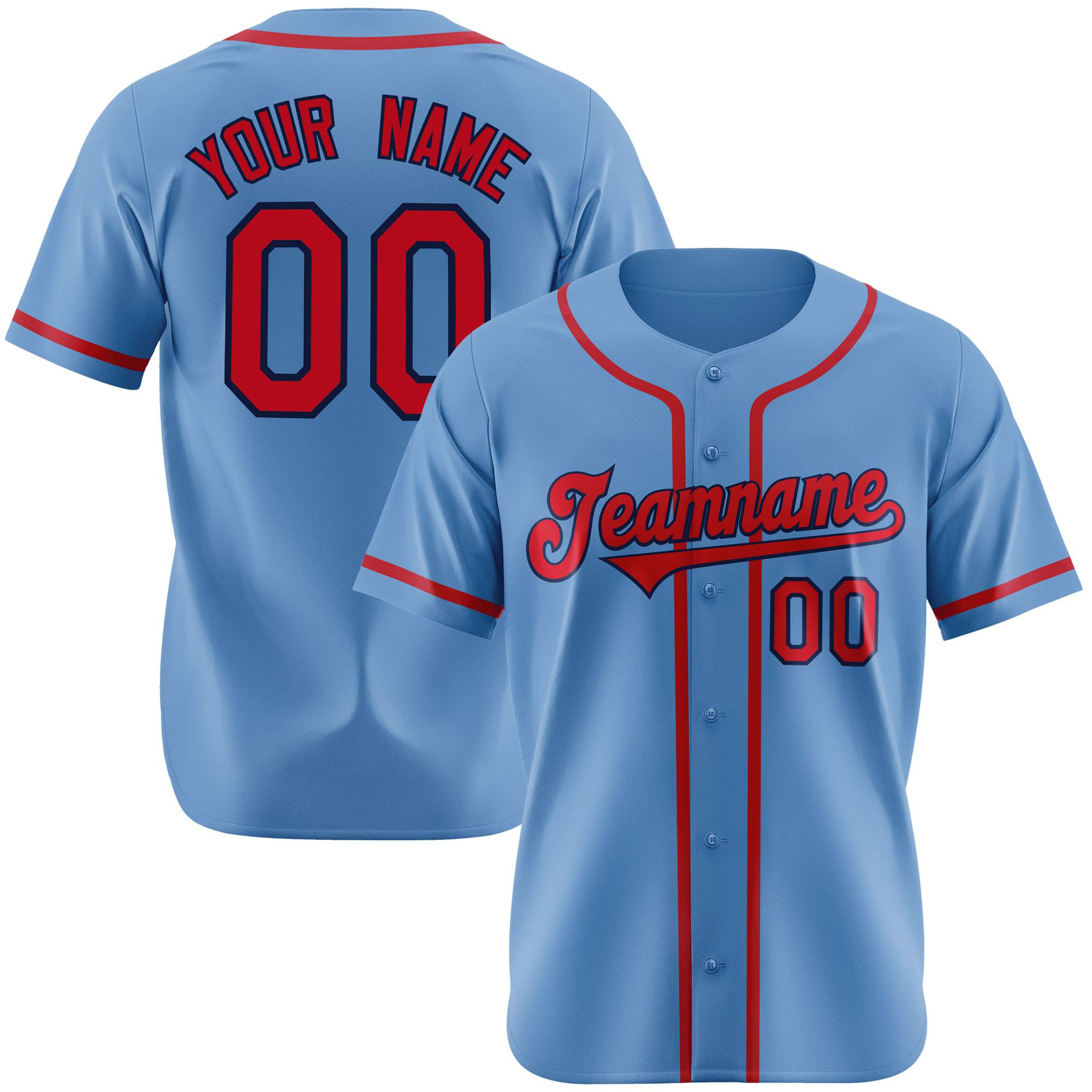 Custom Light Blue Red Authentic Baseball Jersey