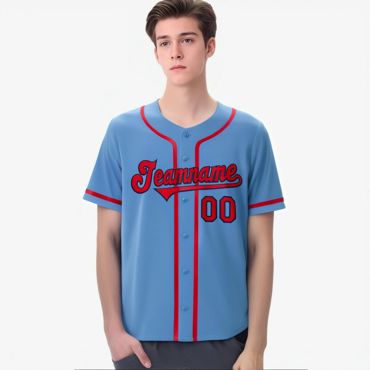 Custom Light Blue Red Authentic Baseball Jersey