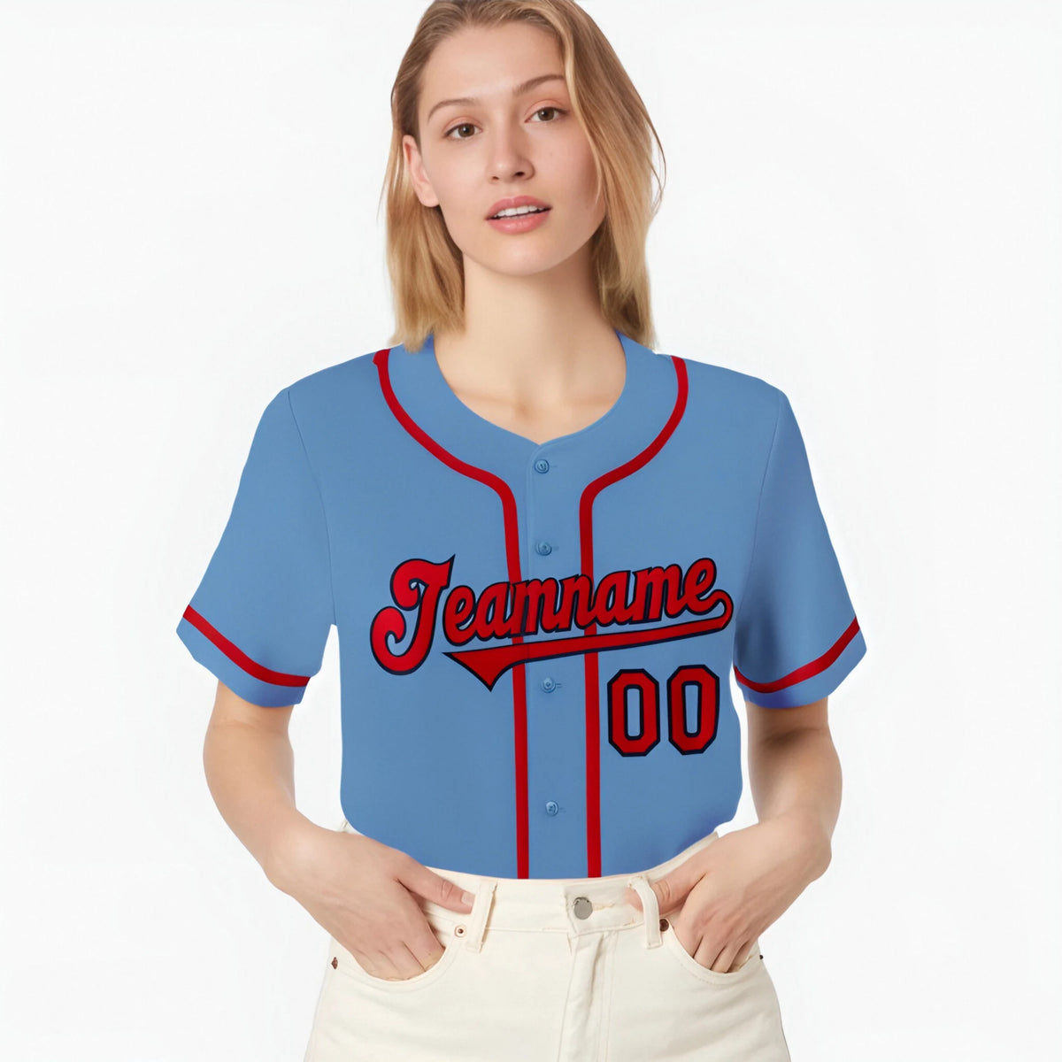 Custom Light Blue Red Authentic Baseball Jersey