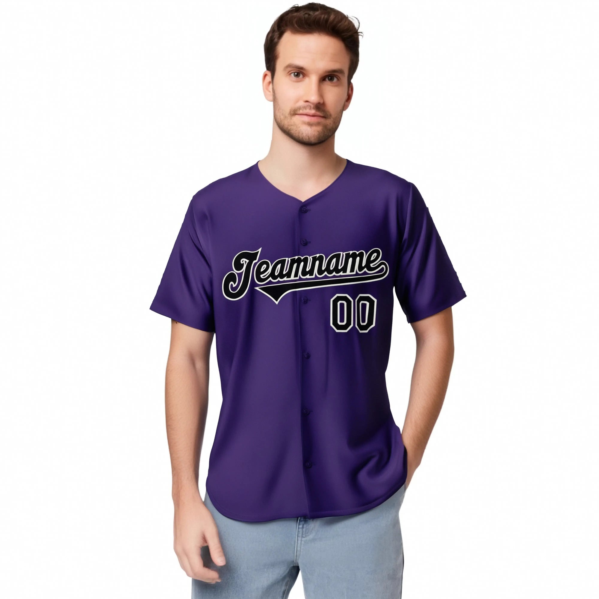 Custom Purple Black White Authentic Baseball Jersey