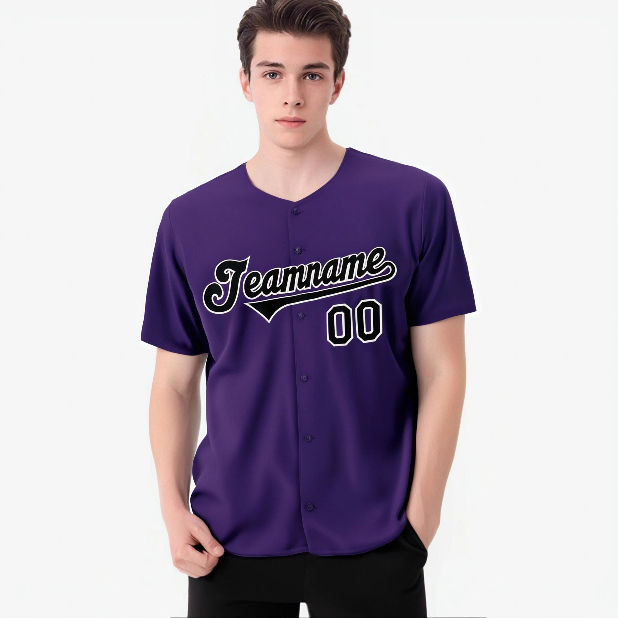 Custom Purple Black White Authentic Baseball Jersey