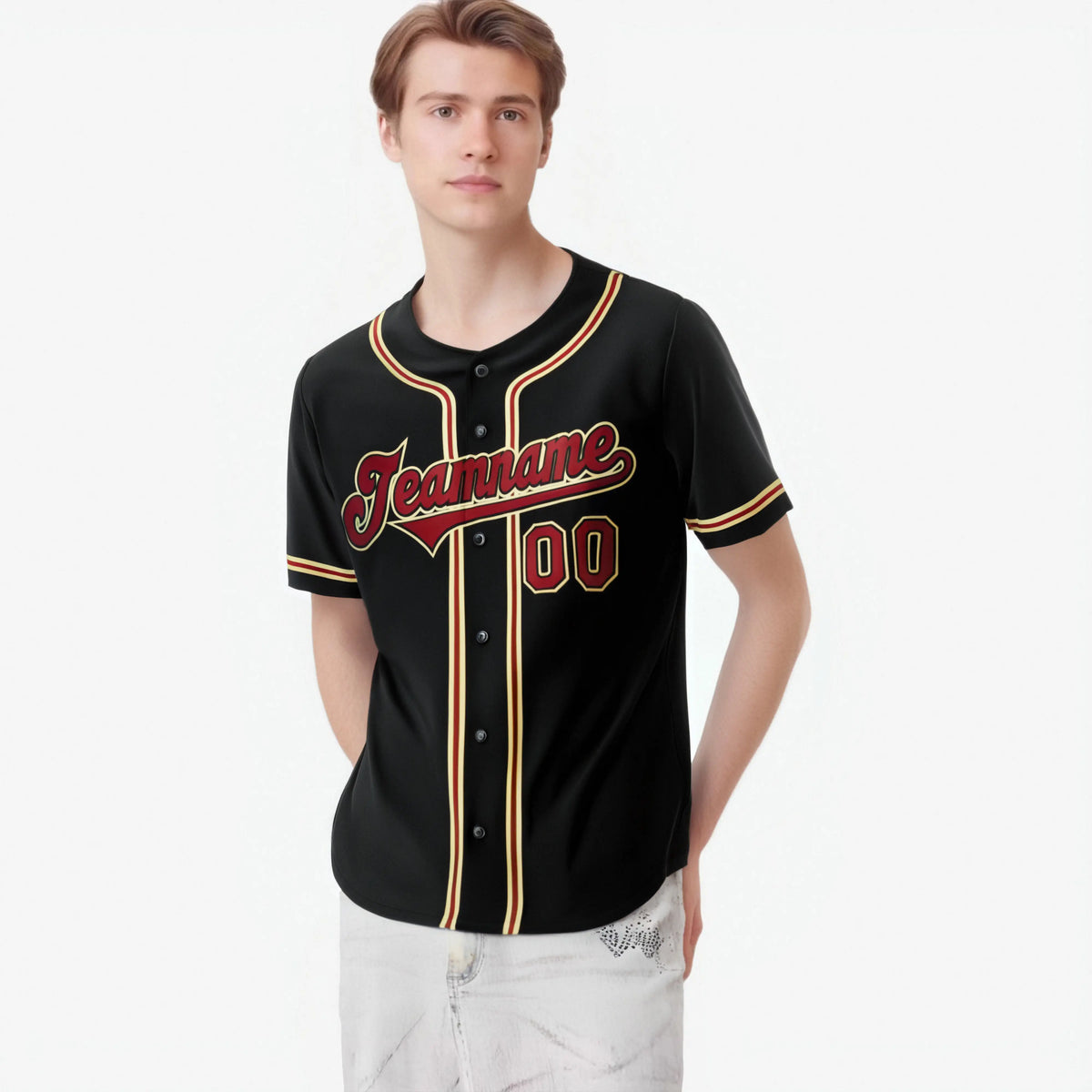 Custom Black Crimson Khaki Authentic Baseball Jersey