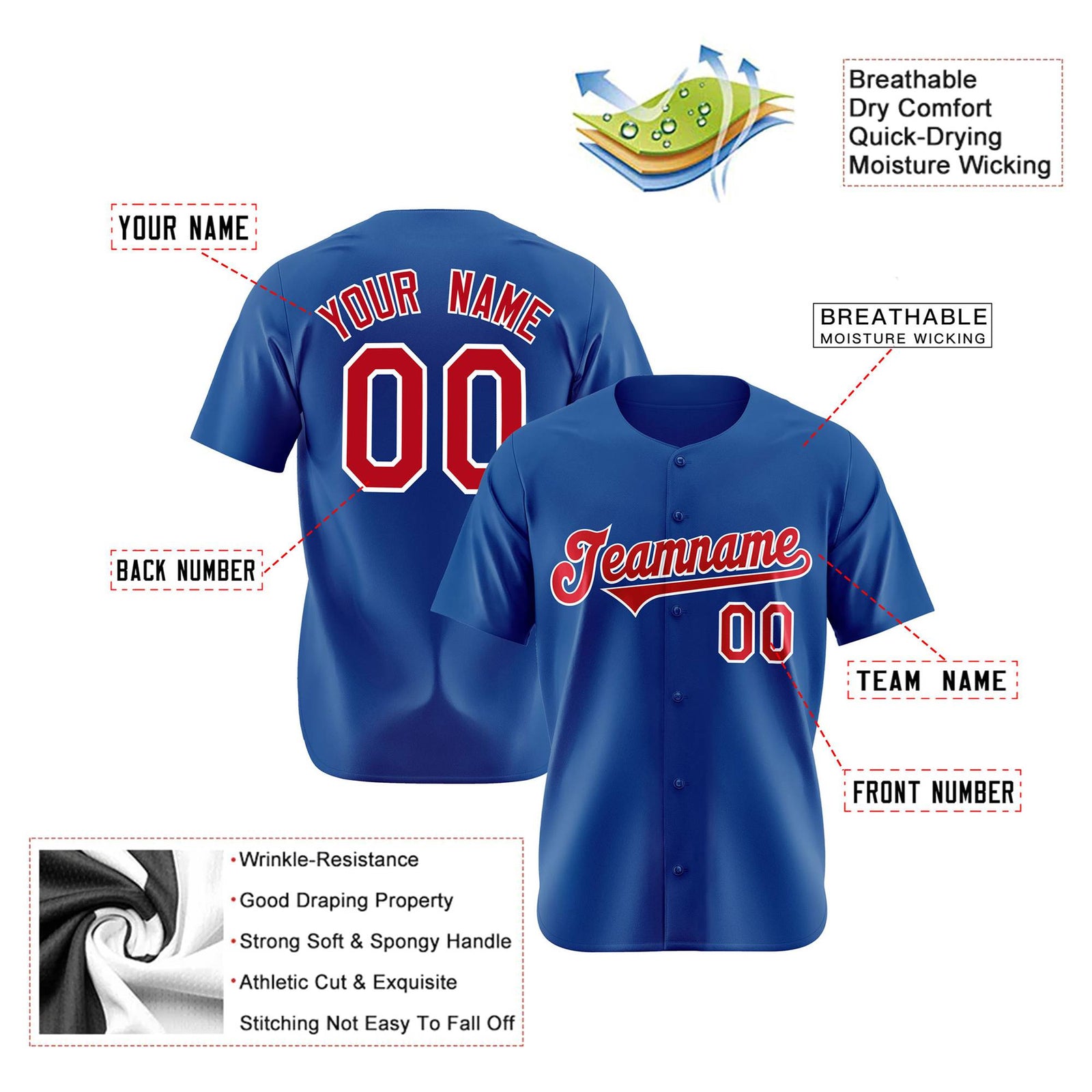 Custom Royal Blue Red Authentic Baseball Jersey