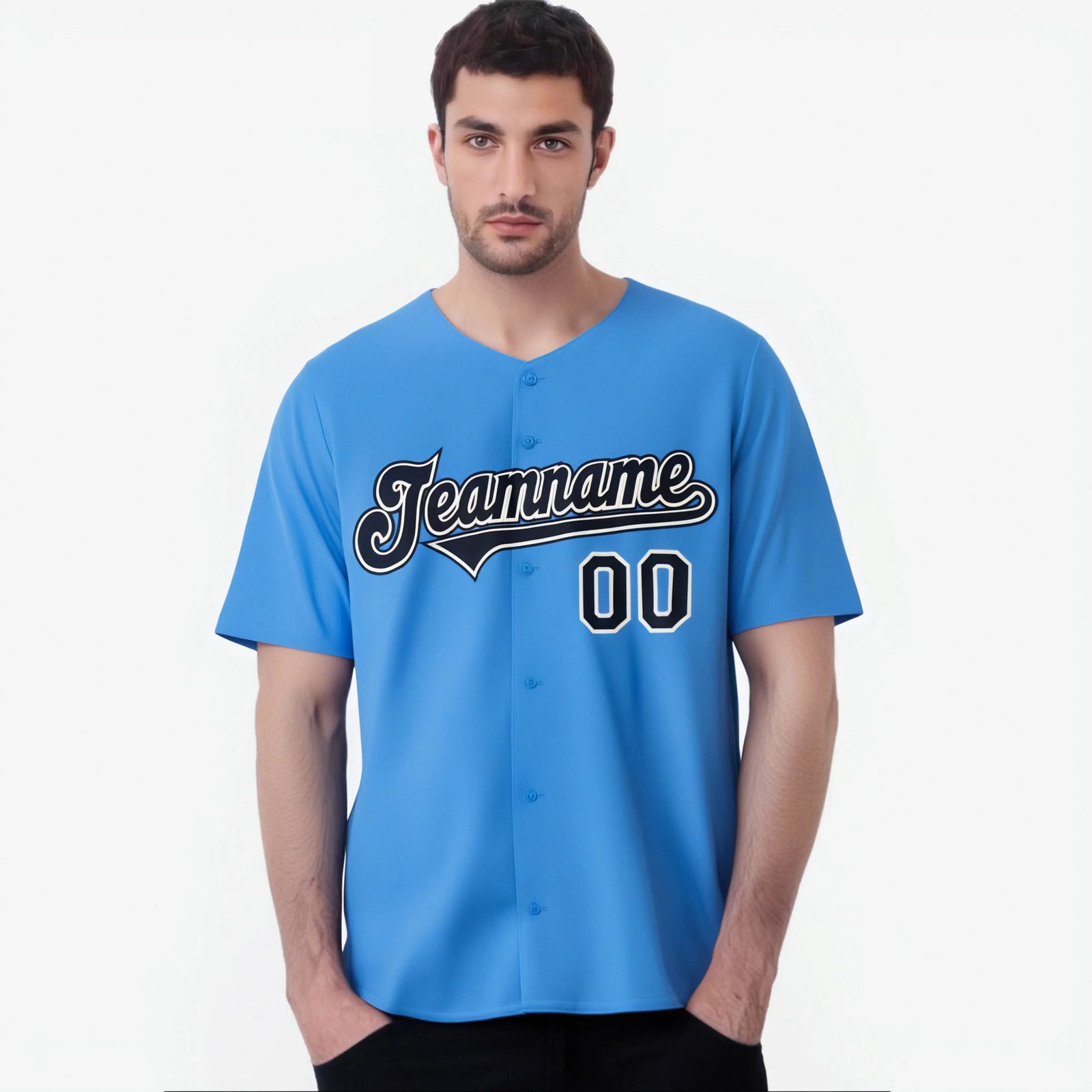 Custom Powder Blue Black White Authentic Baseball Jersey