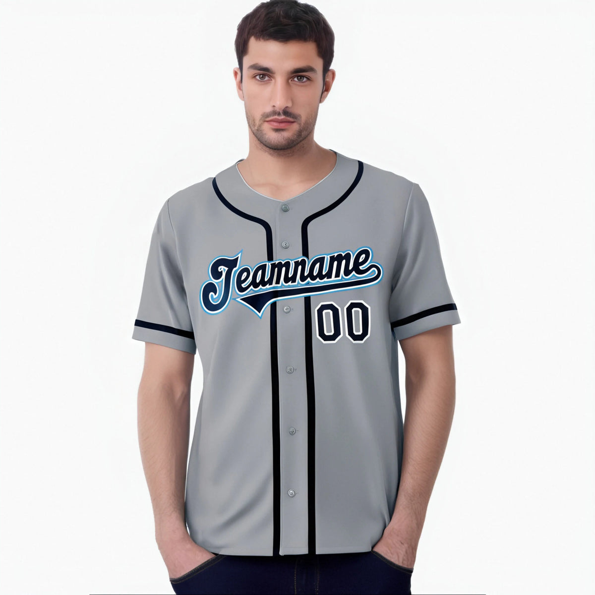 Custom Gray Navy Authentic Baseball Jersey