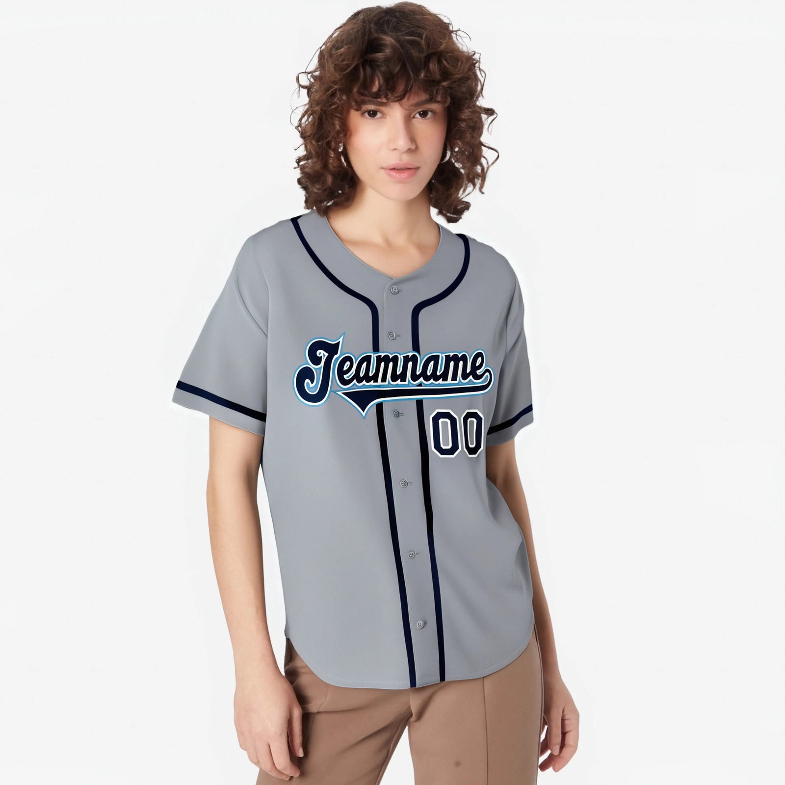 Custom Gray Navy Authentic Baseball Jersey