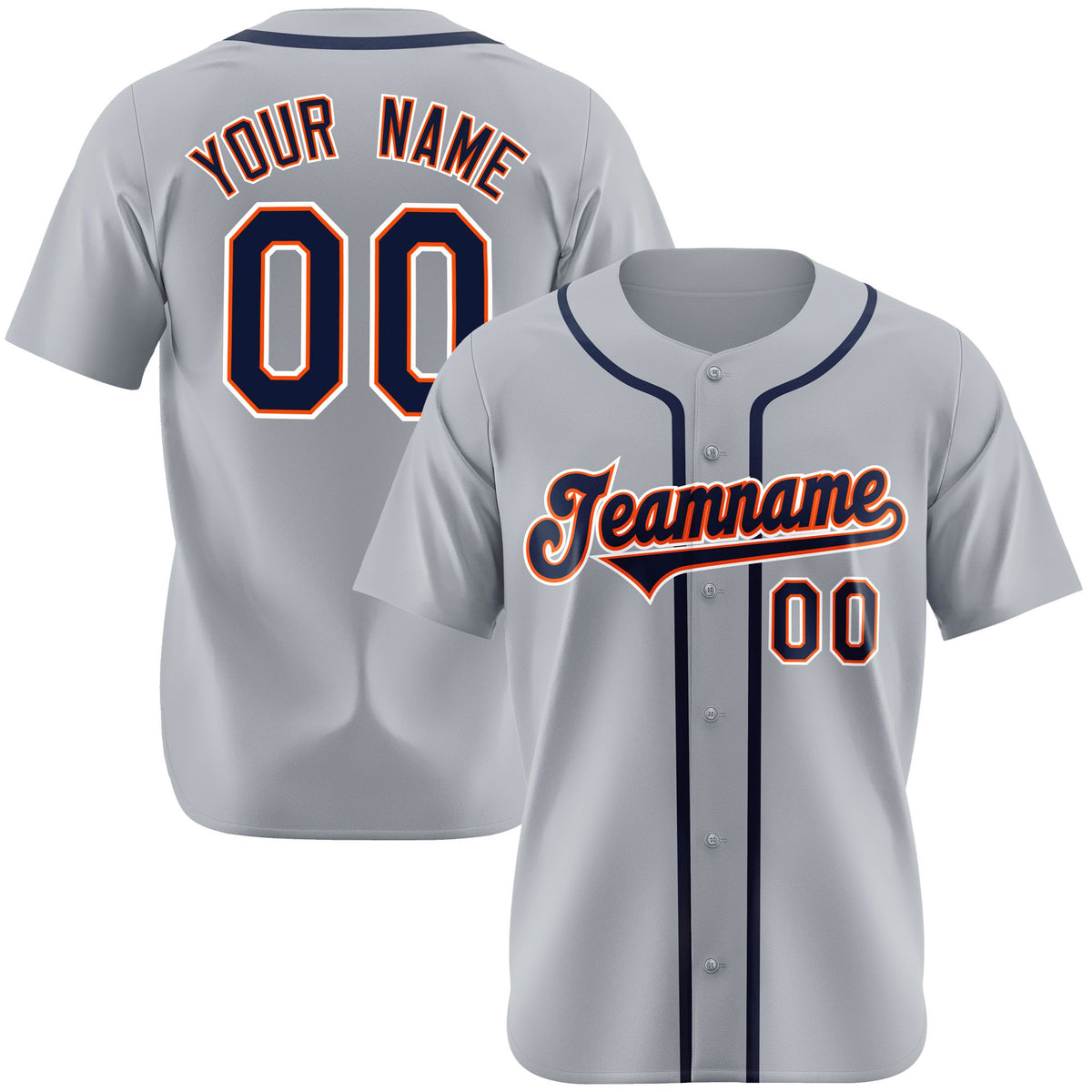 Custom Gray Navy Orange Authentic Baseball Jersey