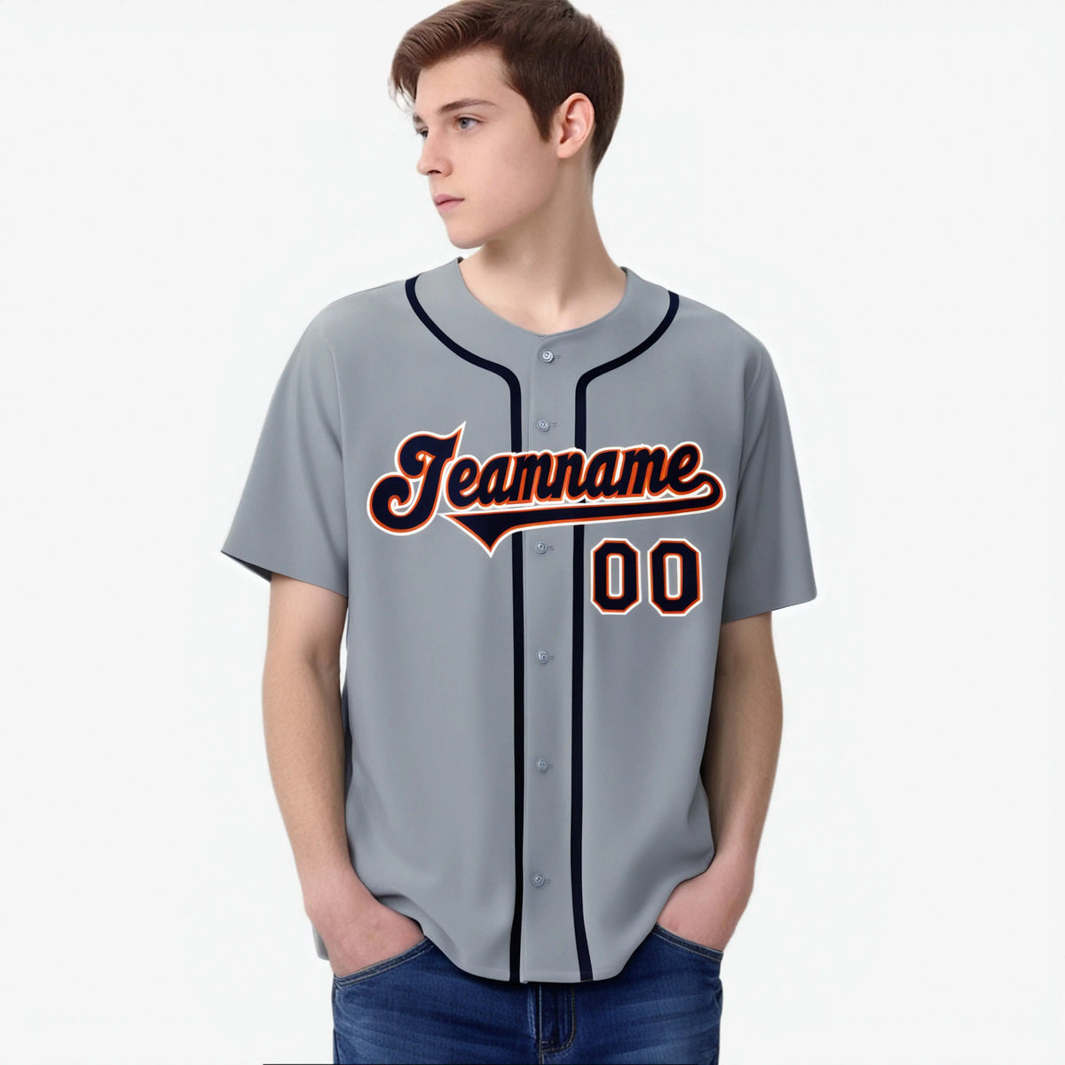 Custom Gray Navy Orange Authentic Baseball Jersey