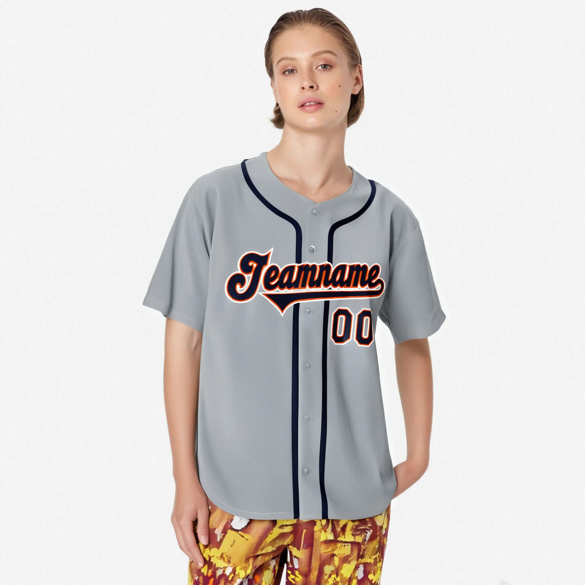 Custom Gray Navy Orange Authentic Baseball Jersey