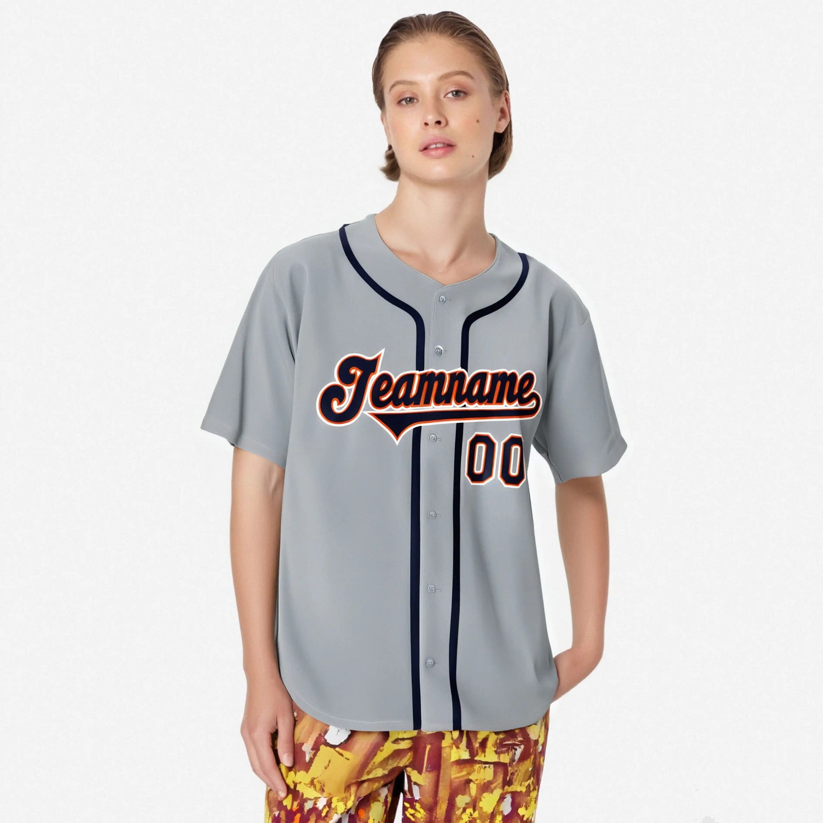 Custom Gray Navy Orange Authentic Baseball Jersey