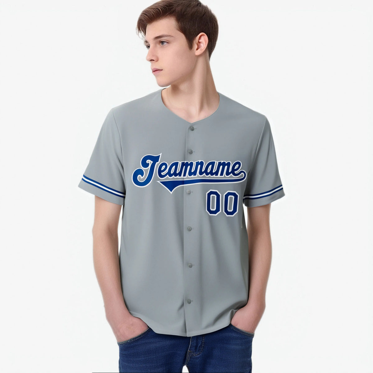 Custom Gray Blue White Authentic Baseball Jersey