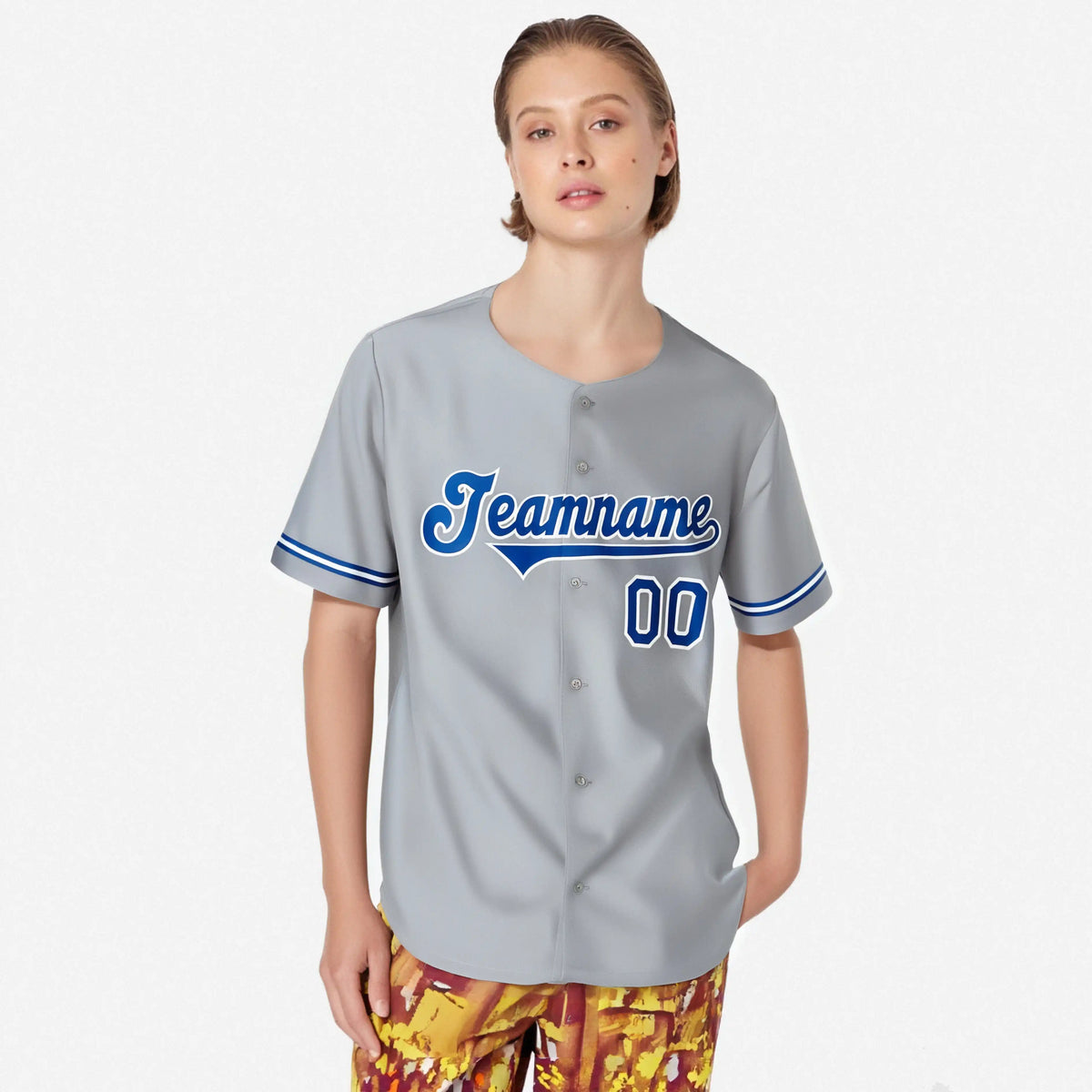 Custom Gray Blue White Authentic Baseball Jersey