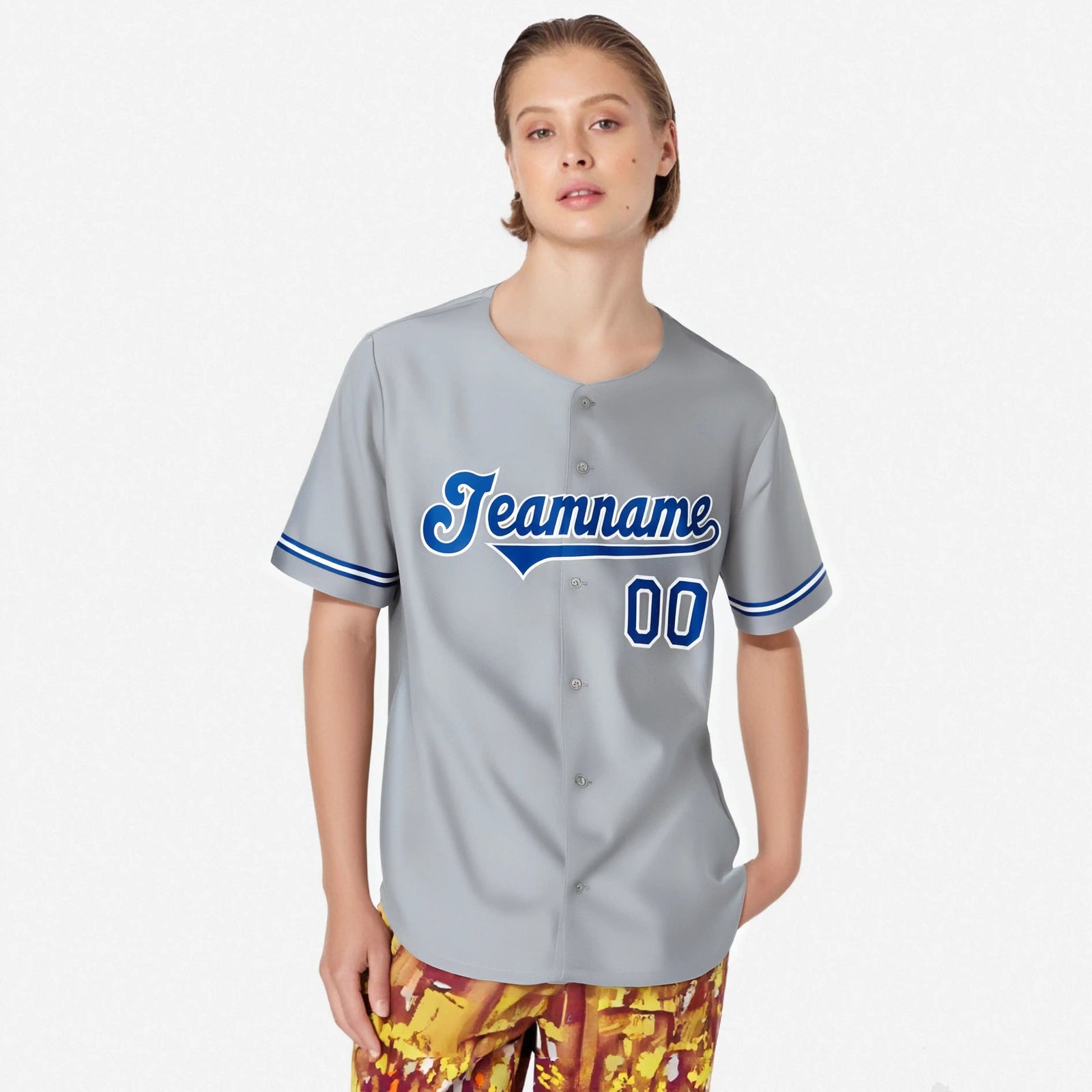 Custom Gray Blue White Authentic Baseball Jersey