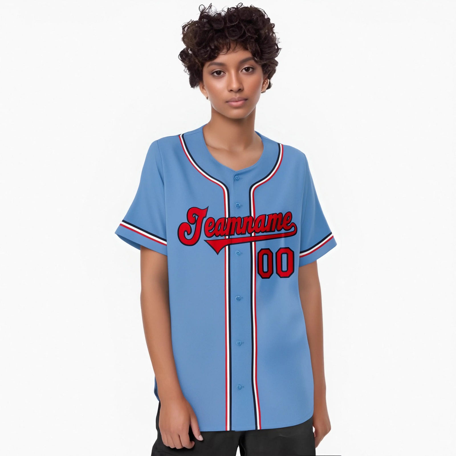 Custom Light Blue Red White Authentic Baseball Jersey