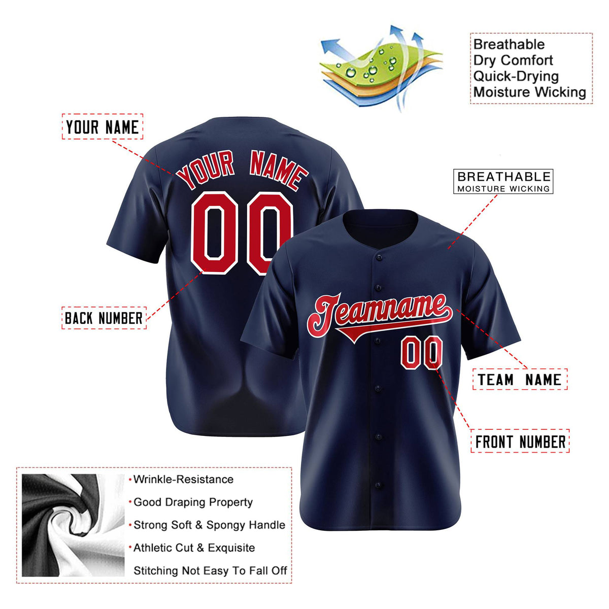 Custom Navy Royal Red Authentic Baseball Jersey