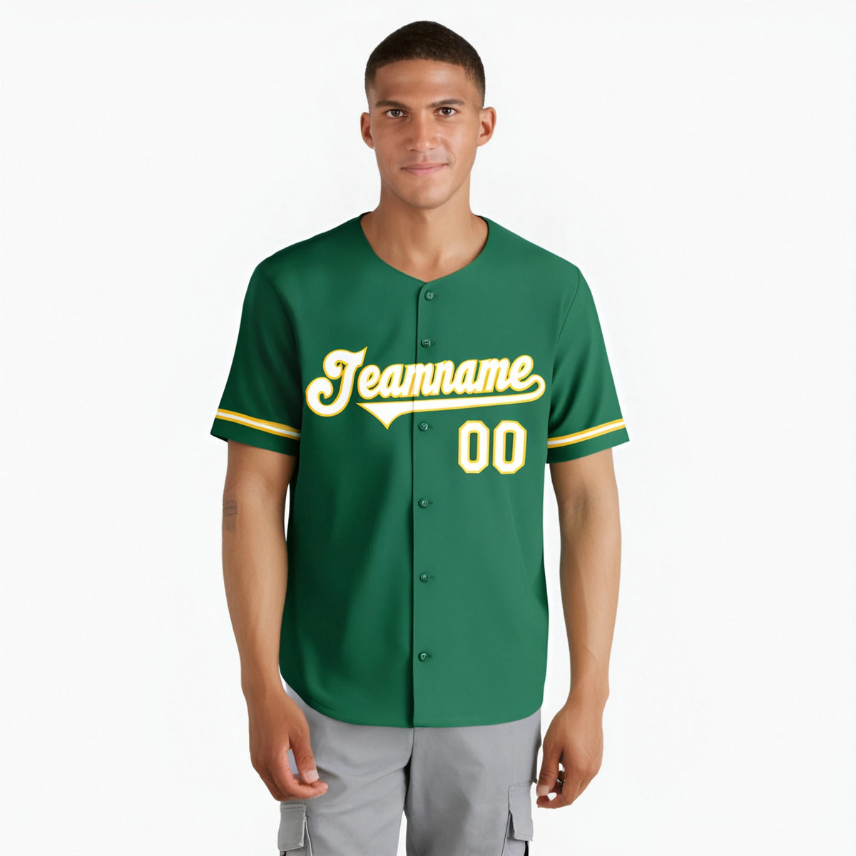 Custom Kelly Green White-Gold Authentic Baseball Jersey
