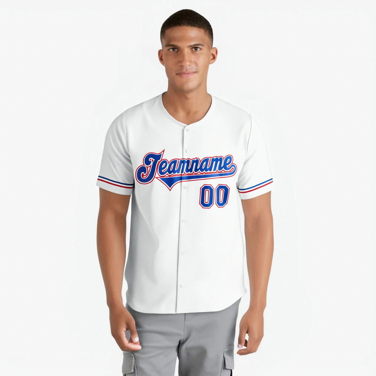 Custom White Blue Red Authentic Baseball Jersey