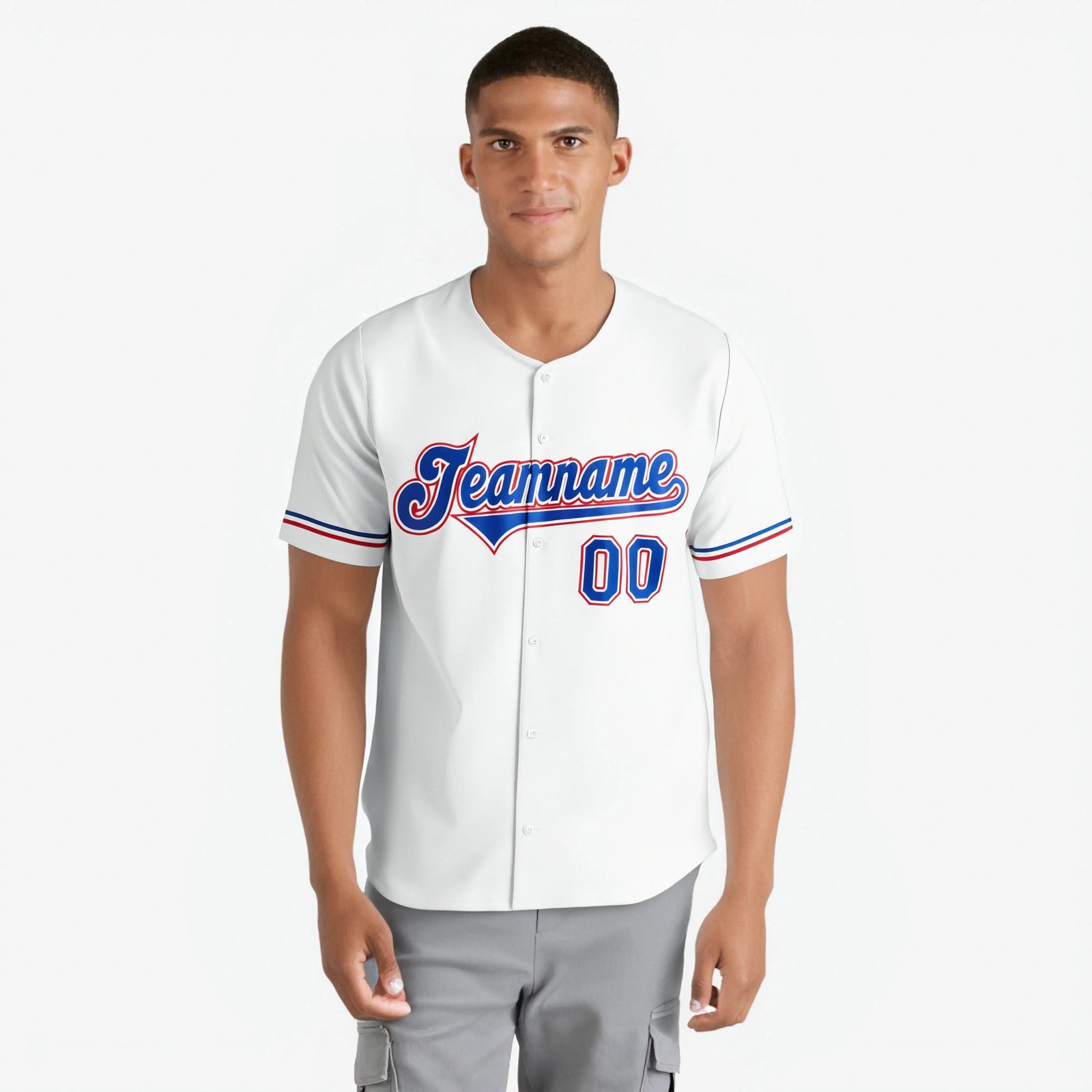 Custom White Blue Red Authentic Baseball Jersey