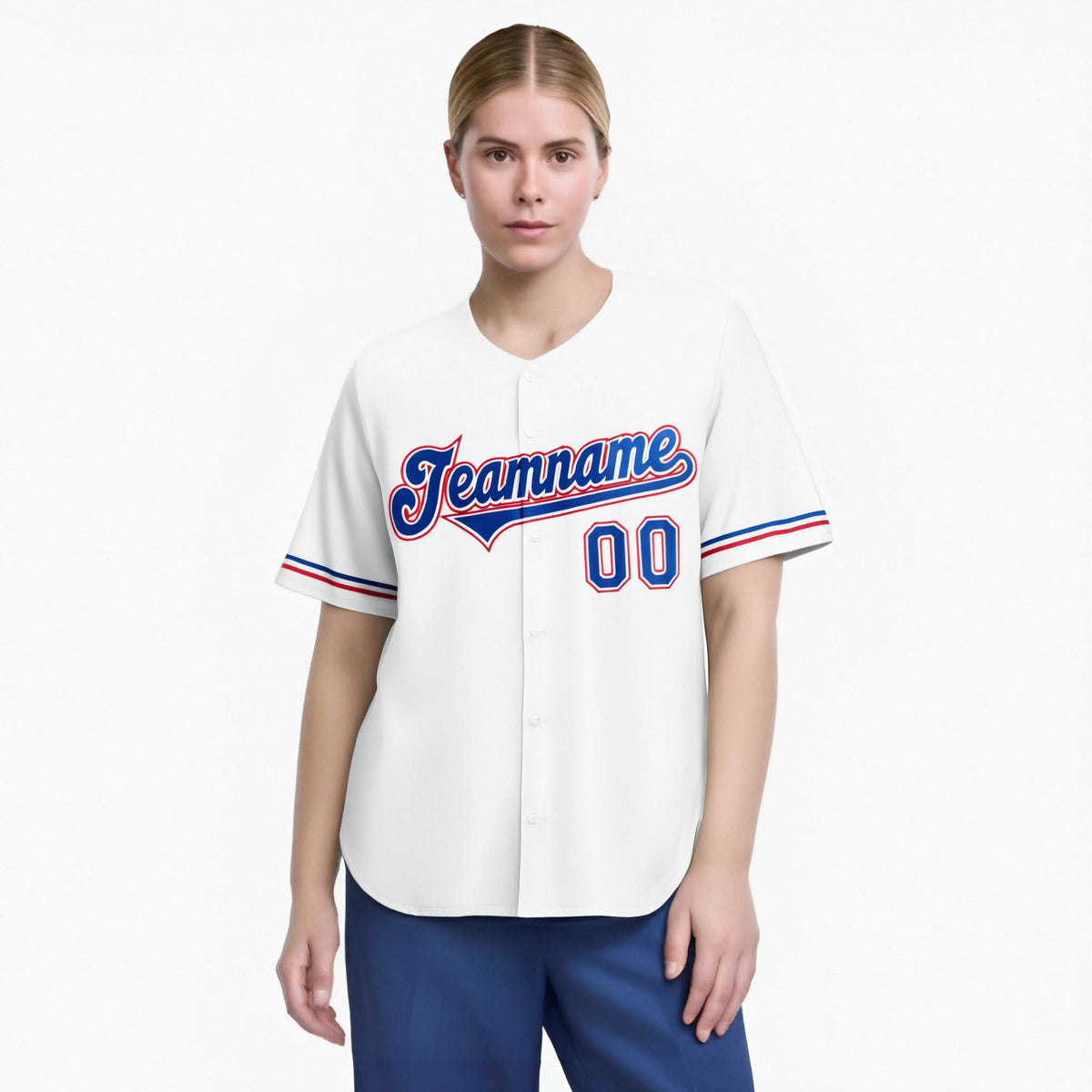 Custom White Blue Red Authentic Baseball Jersey