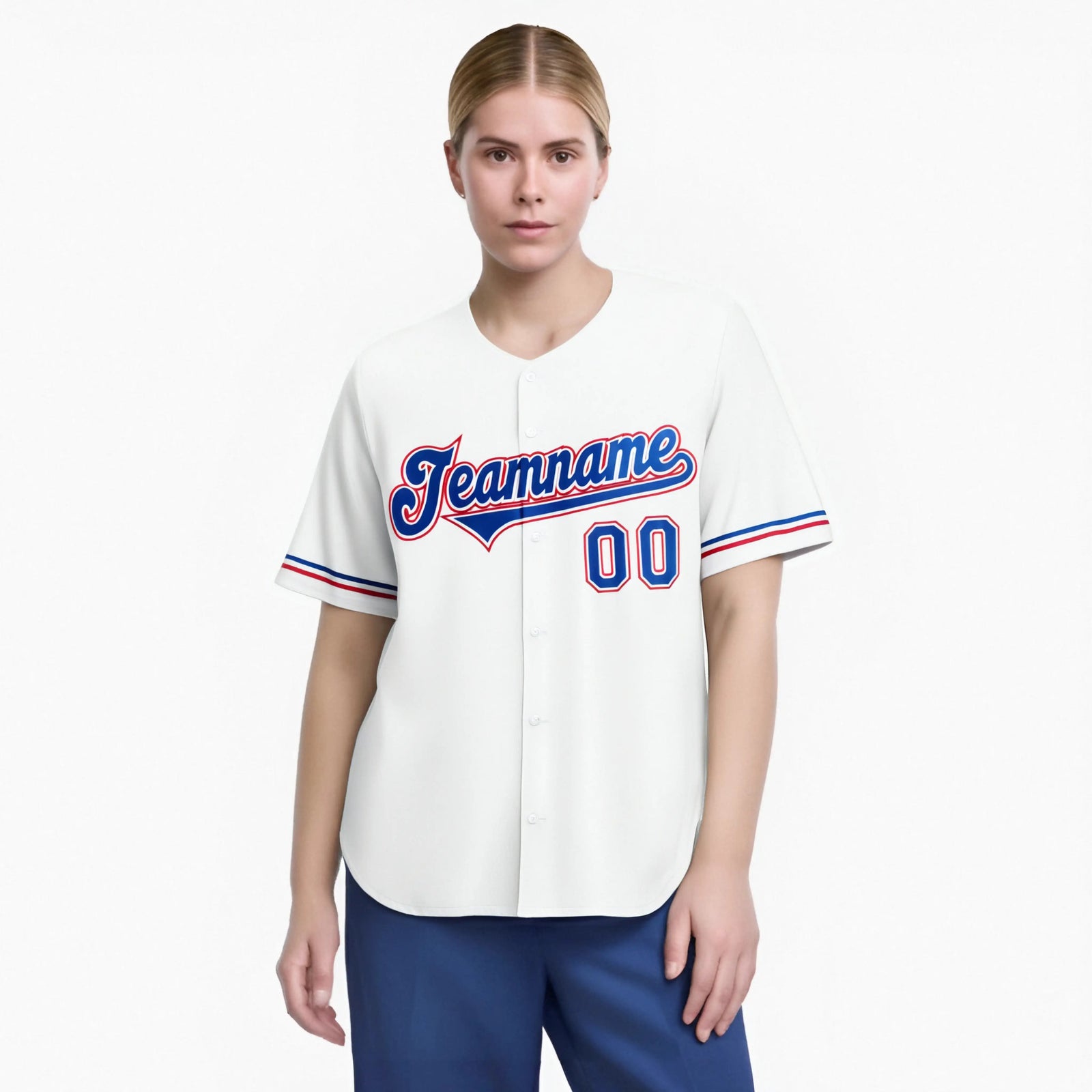 Custom White Blue Red Authentic Baseball Jersey