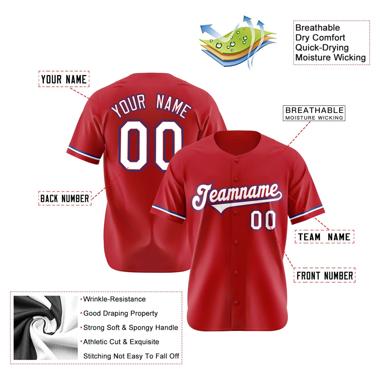Custom Red White Blue Authentic Baseball Jersey