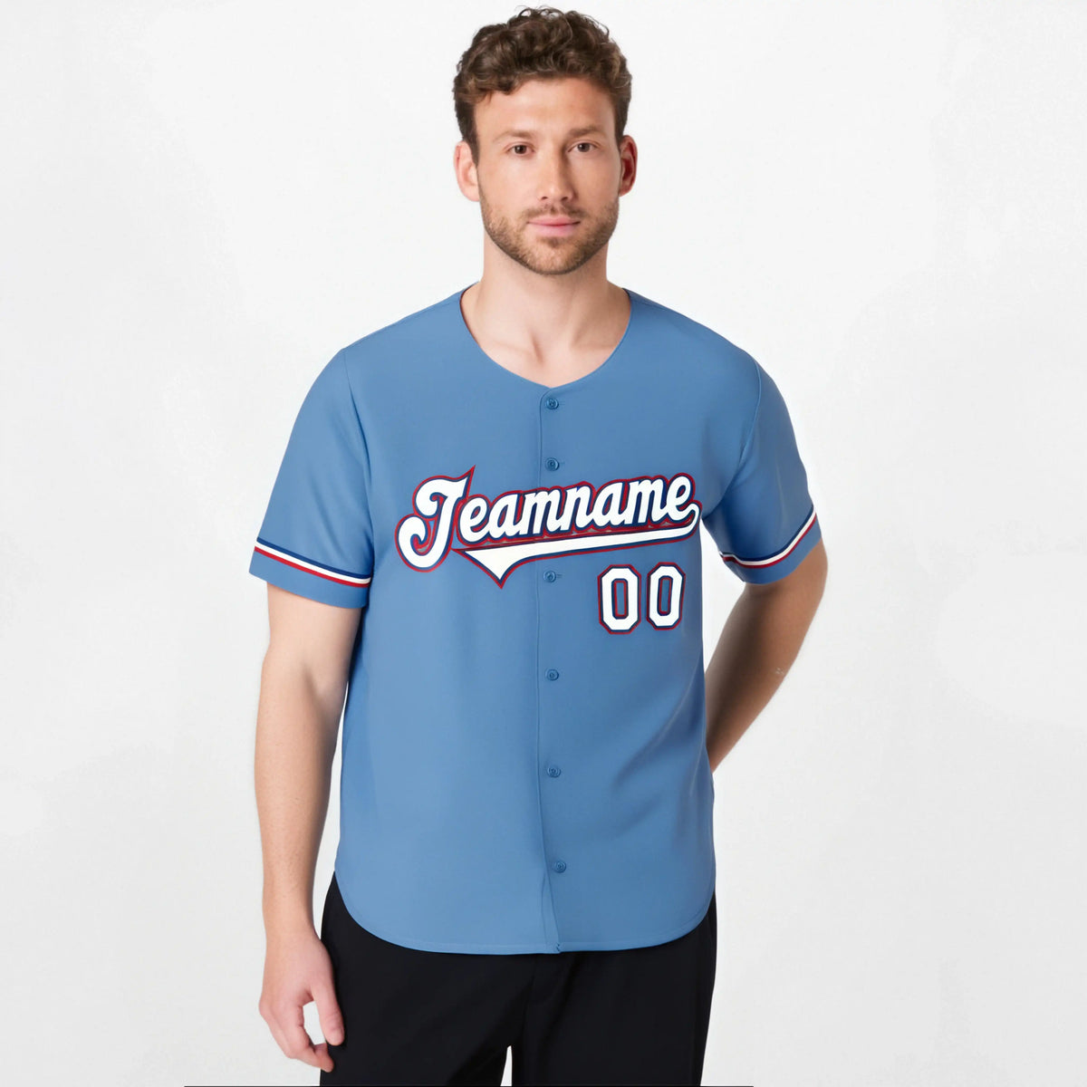 Custom Light Blue White Red Authentic Baseball Jersey